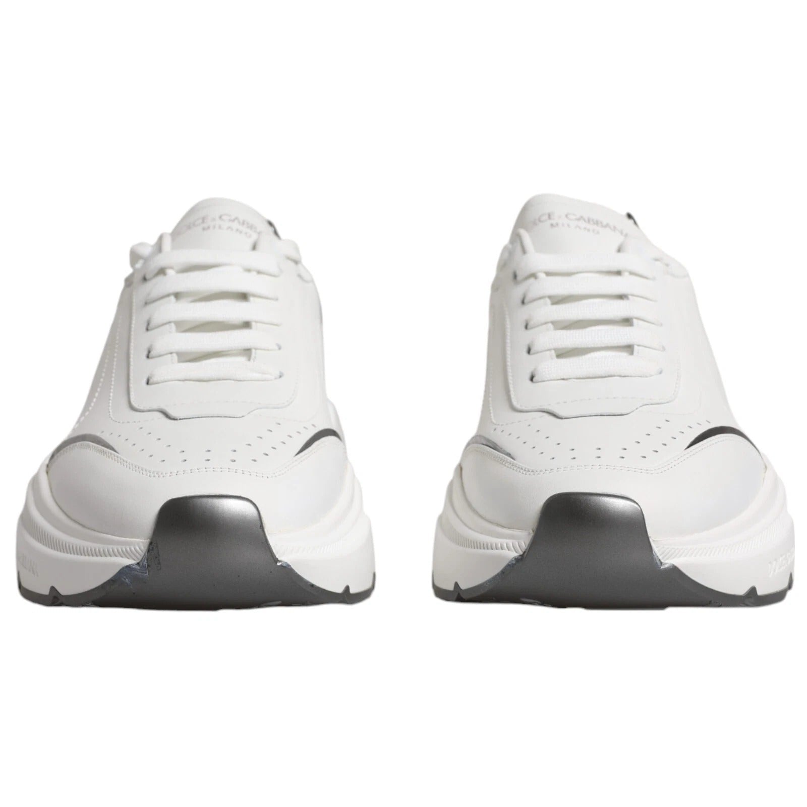 Dolce & Gabbana White Silver DAYMASTER Leather Sneakers Men's Shoes (Pre-Owned)