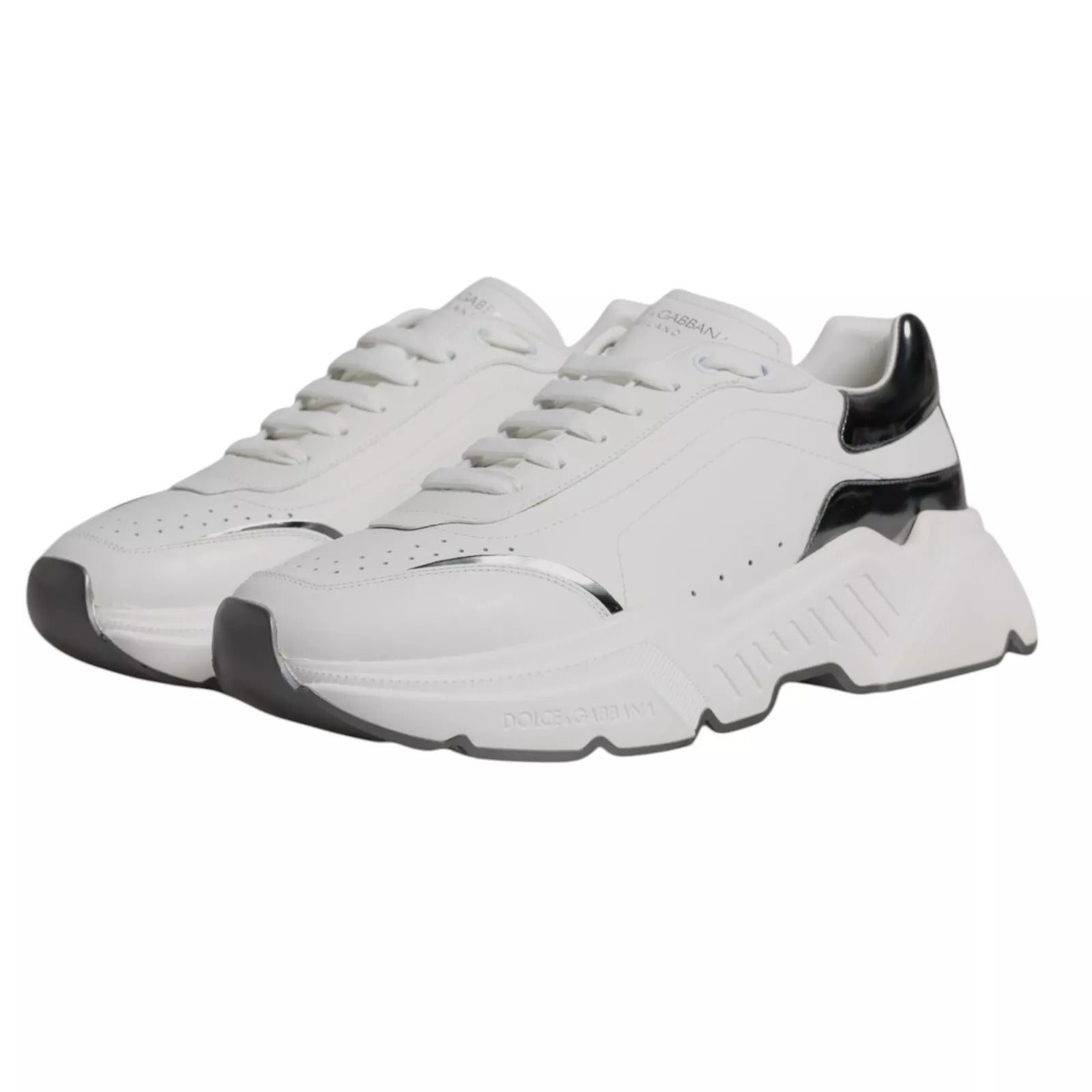 Dolce & Gabbana White Silver DAYMASTER Leather Sneakers Men's Shoes (Pre-Owned)