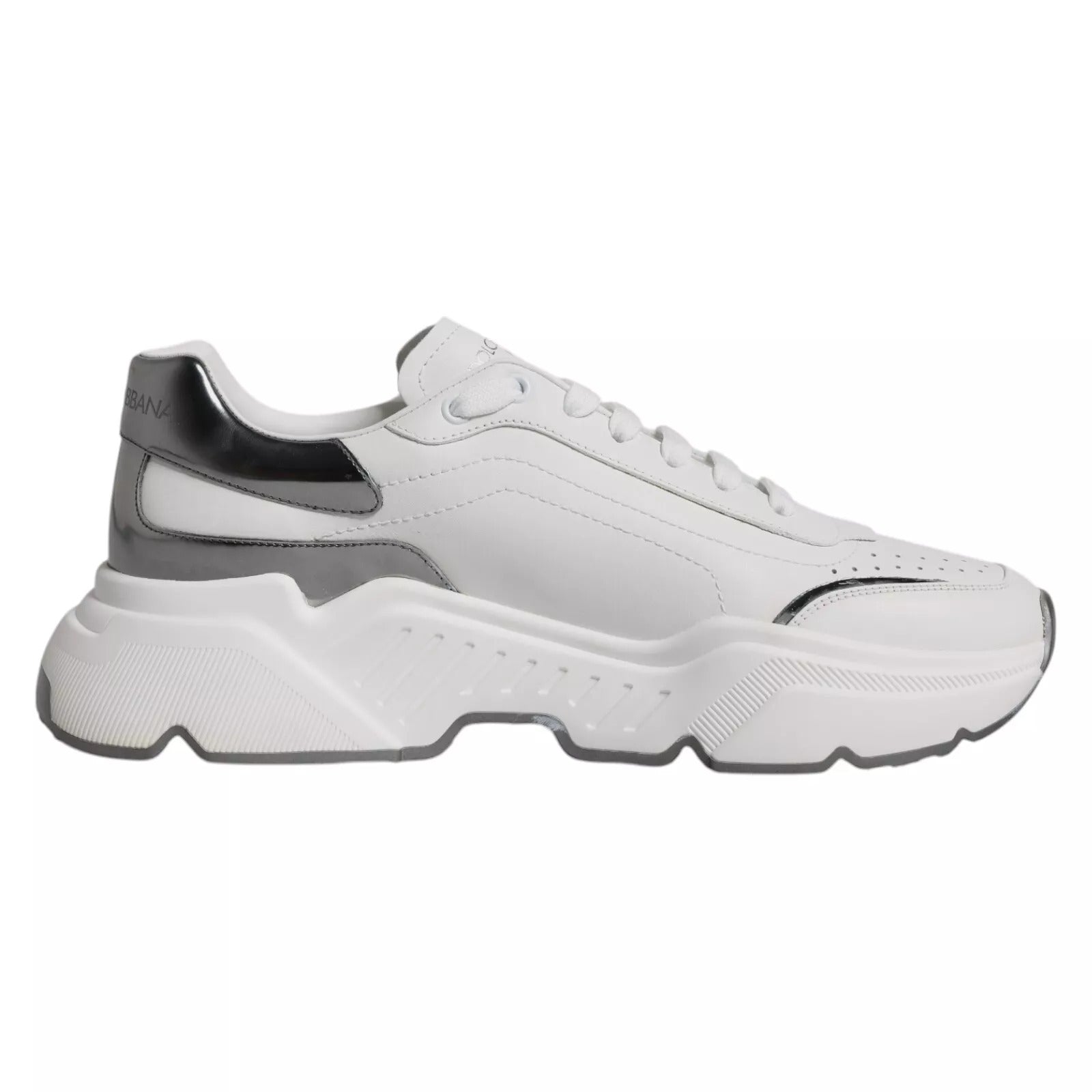 Dolce & Gabbana White Silver DAYMASTER Leather Sneakers Men's Shoes (Pre-Owned)