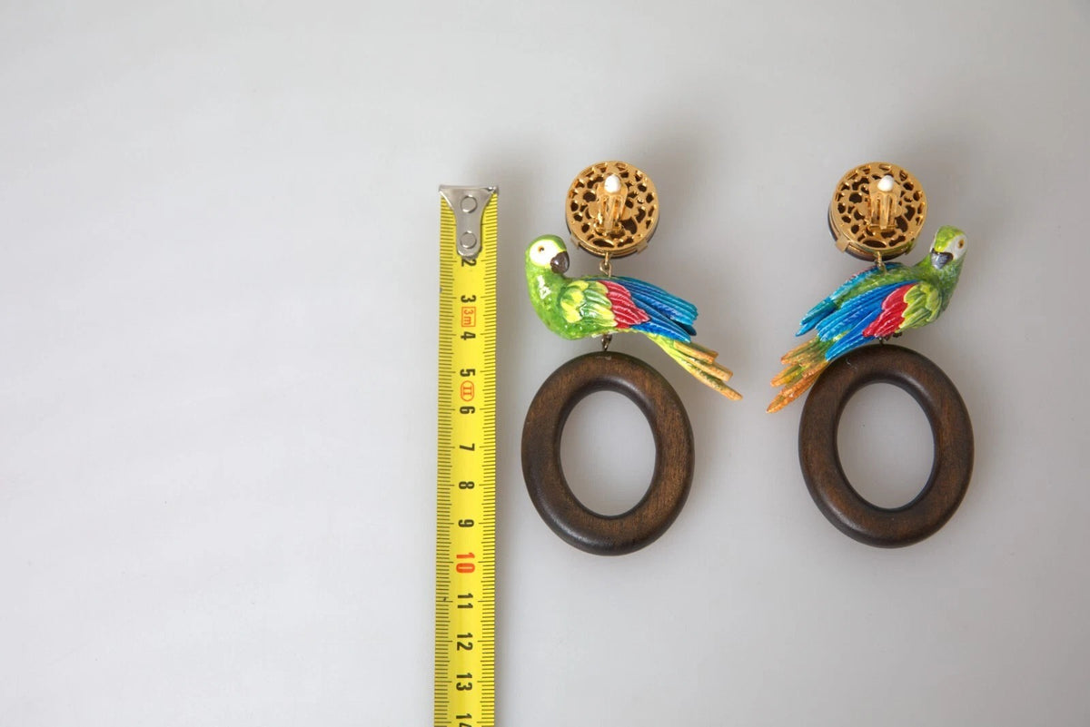 Dolce & Gabbana Multicolor Parrot Wood Brass Crystal Embellished Women's Earrings (Pre-Owned)