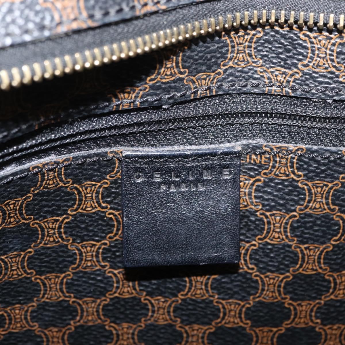 Celine Vintage Macadam Shopper Tote Coated Canvas Black Canvas Tote Bag Bag (Pre-Owned)