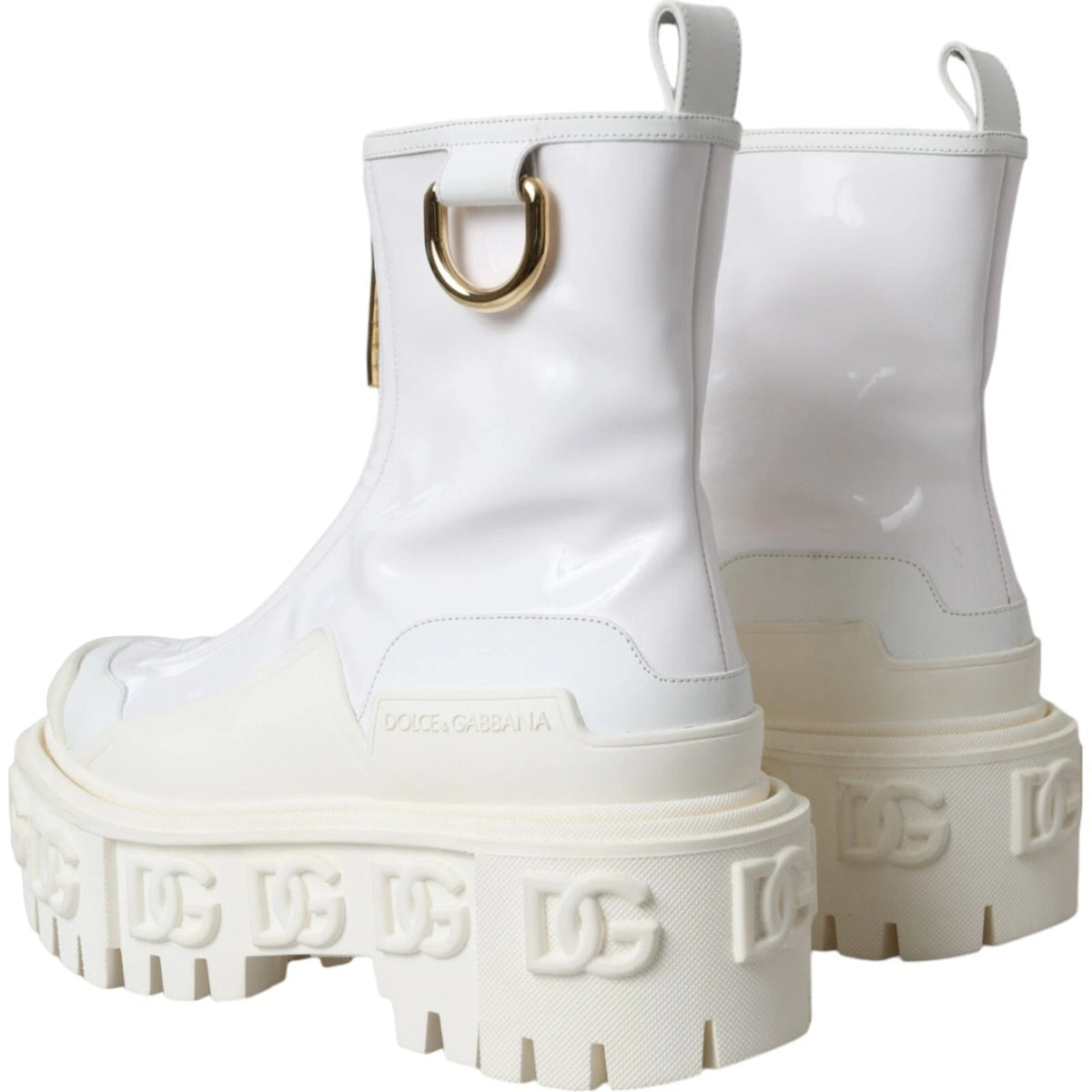 Dolce & Gabbana White Leather Rubber Logo Ankle Boots Women's Shoes (Pre-Owned)