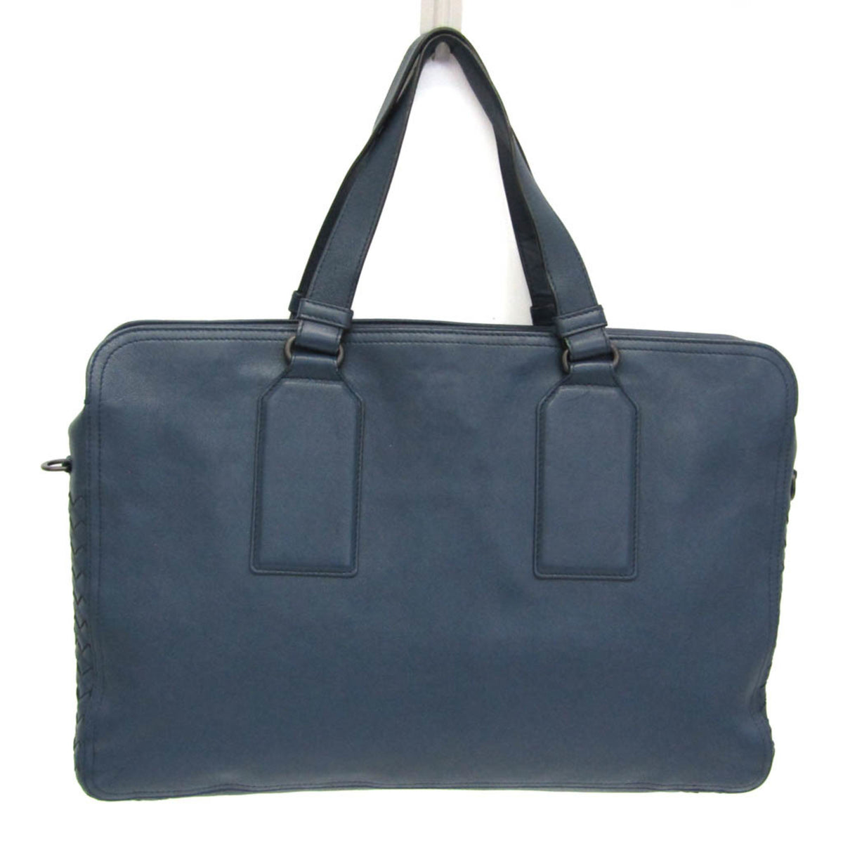 Bottega Veneta Intrecciato Leather Navy Leather Briefcase Bag (Pre-Owned)