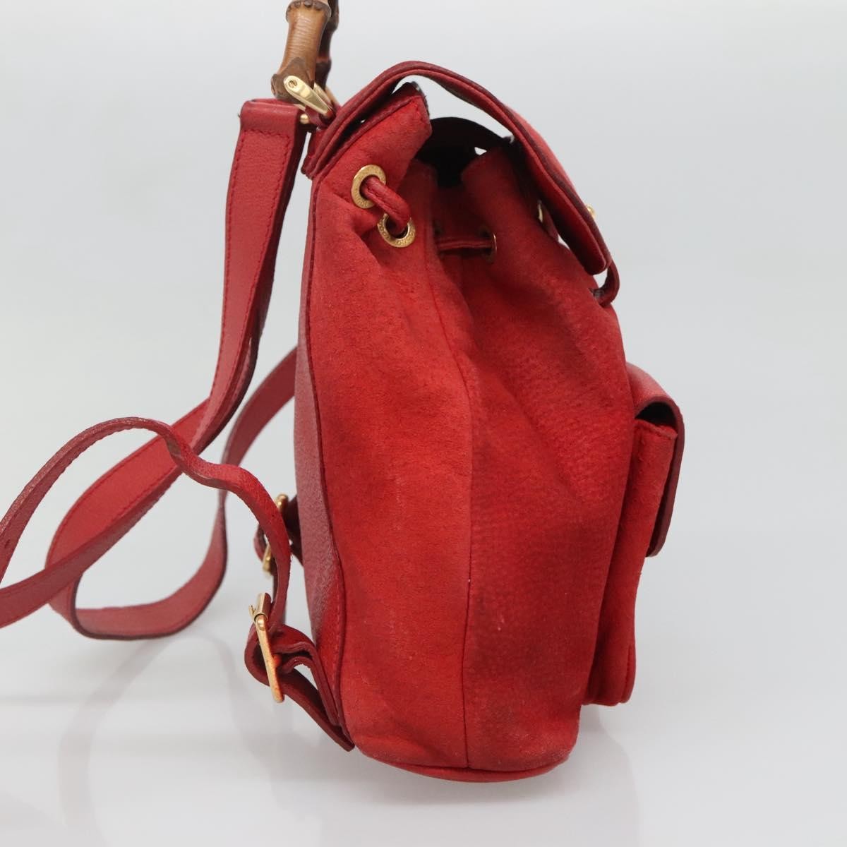 Gucci Vintage Bamboo Suede Red Suede Backpack Bag (Pre-Owned)