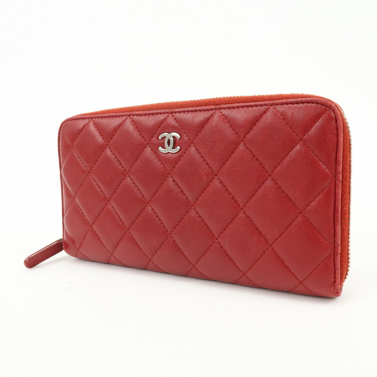 Chanel Zip Around Quilted Lambskin Red Leather Wallets Accessory (Pre-Owned)