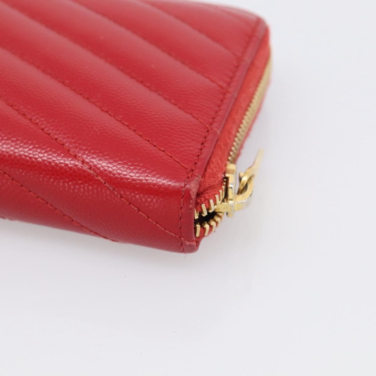 Saint Laurent Loulou Zip Around Matelasse Chevron Leather Red Leather Wallets Accessory (Pre-Owned)