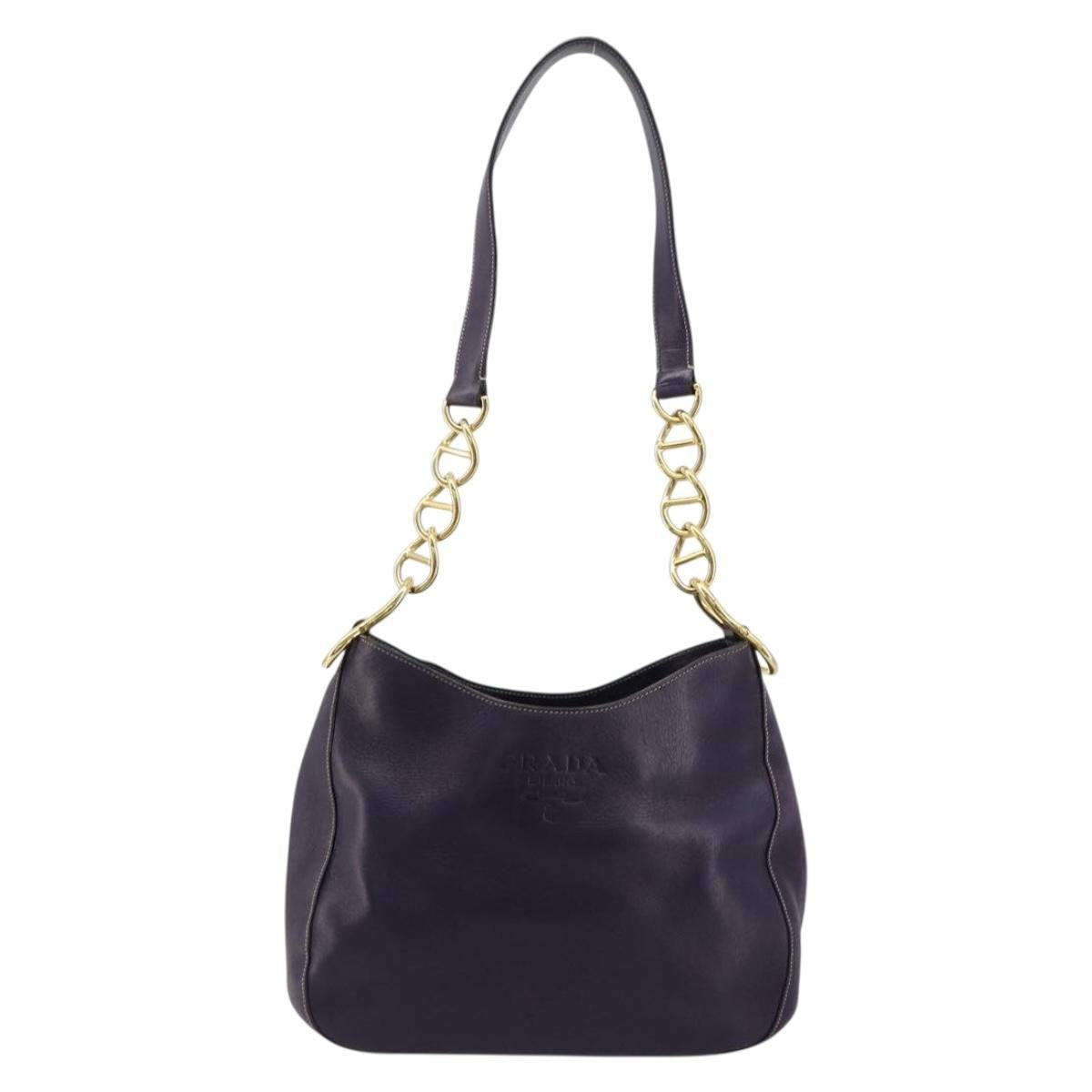 Prada Chain Leather Purple Leather Handbag (Pre-Owned)