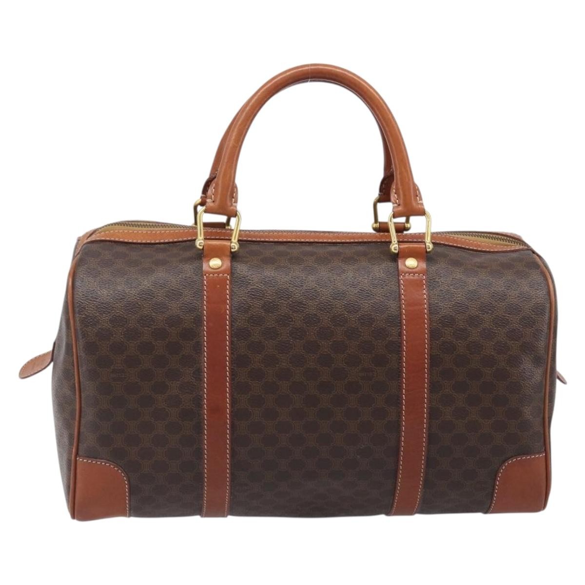 Celine Vintage Duffle Macadam Coated Canvas Brown Pvc Handbag (Pre-Owned)