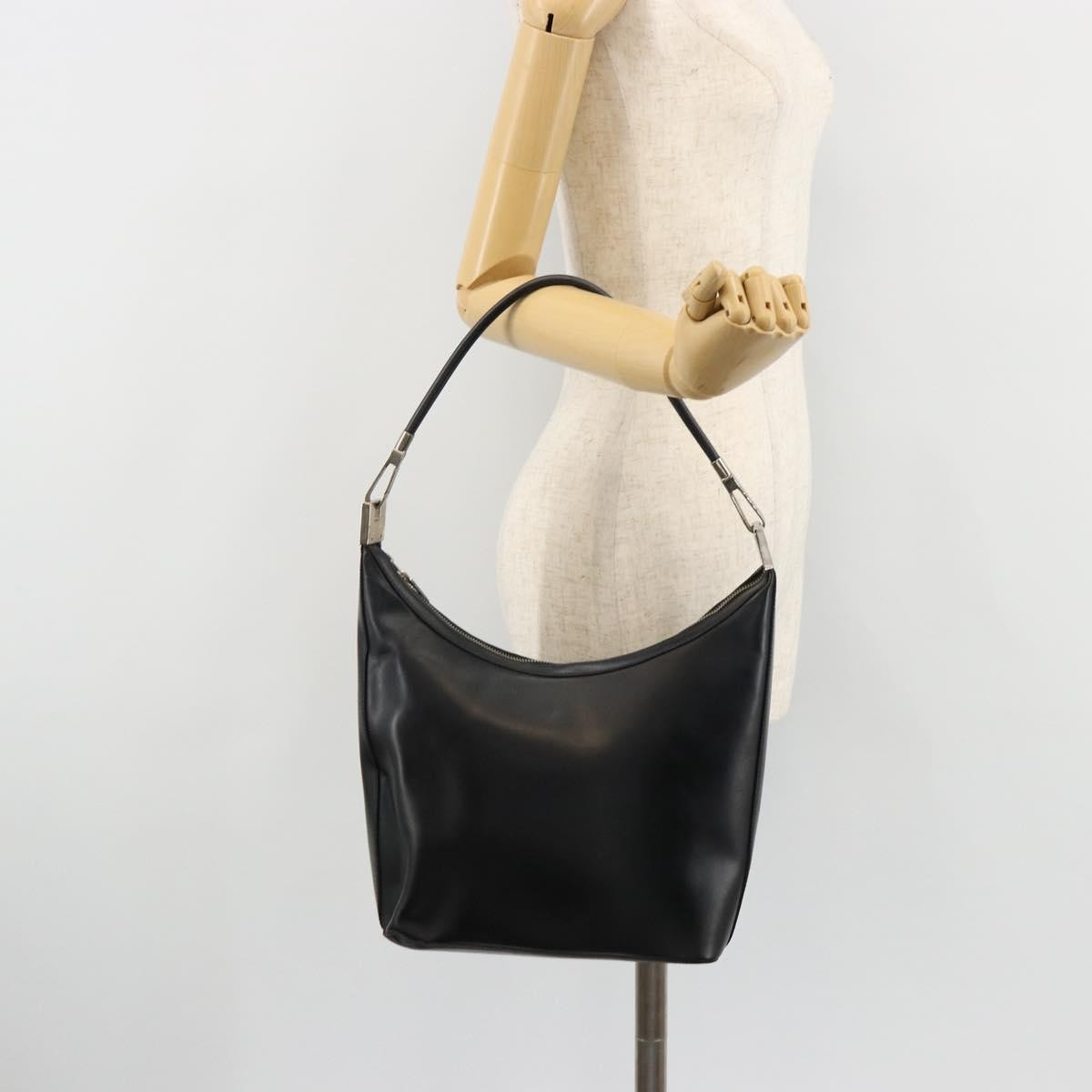 Gucci Zip Hobo Leather Black Leather Handbag (Pre-Owned)