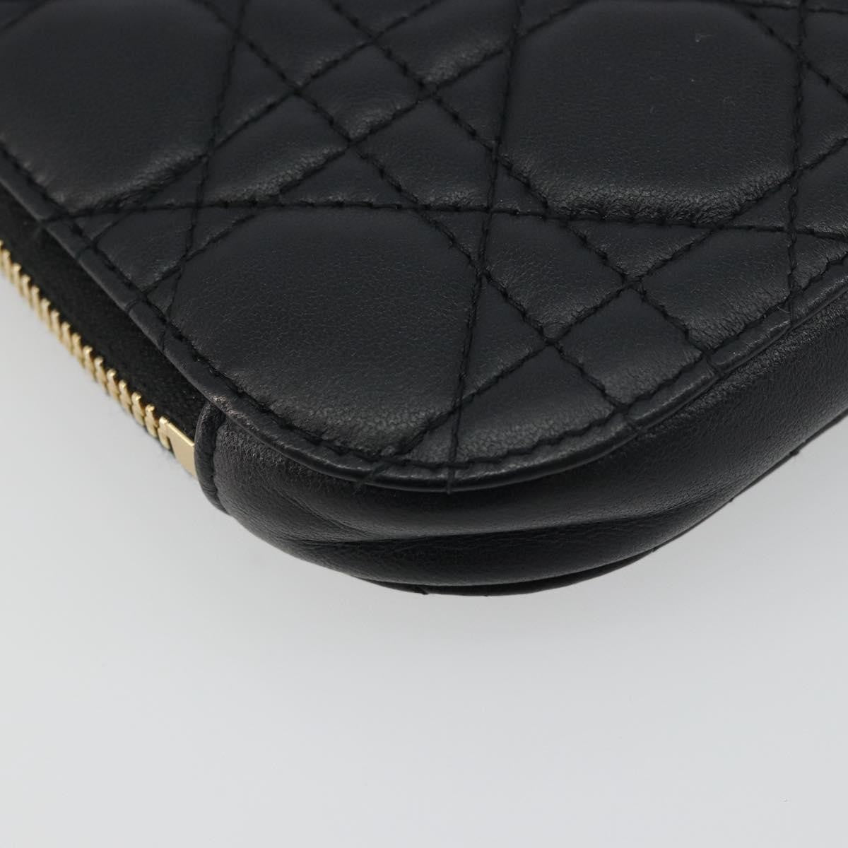 Christian Dior Lady Dior Phone Holder On Chain Cannage Quilt Lambskin Black Leather Shoulder Bag Bag (Pre-Owned)