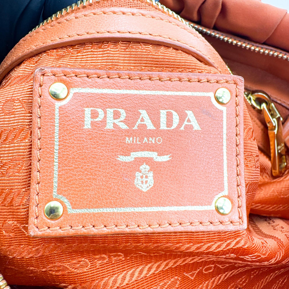 Prada Gaufre Convertible Satchel Leather And Tessuto Orange Nylon Handbag (Pre-Owned)
