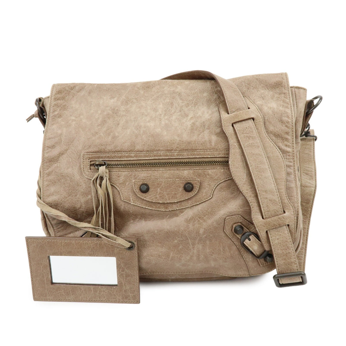 Balenciaga Classic Studs Folk Messenger Leather Brown Leather Crossbody Bag Bag (Pre-Owned)