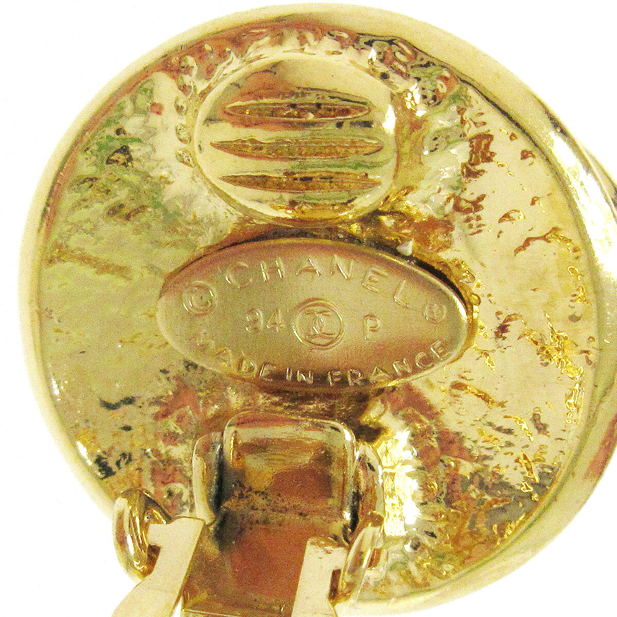 Chanel Vintage Round Cc Clip-On Metal Gold Gold_Plated Earrings Jewelry (Pre-Owned)