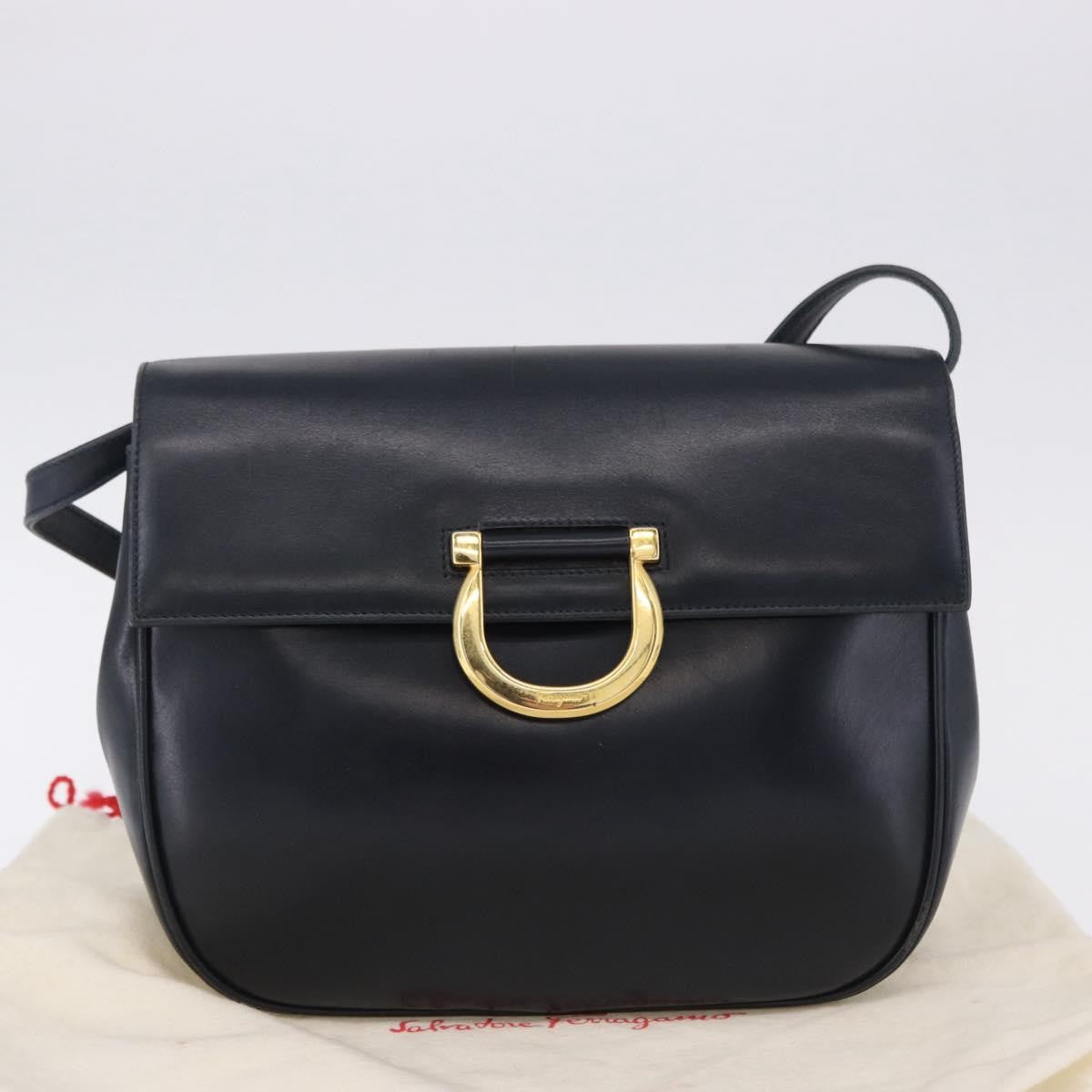 Salvatore Ferragamo Gancini Leather Navy Leather Shoulder Bag Bag (Pre-Owned)