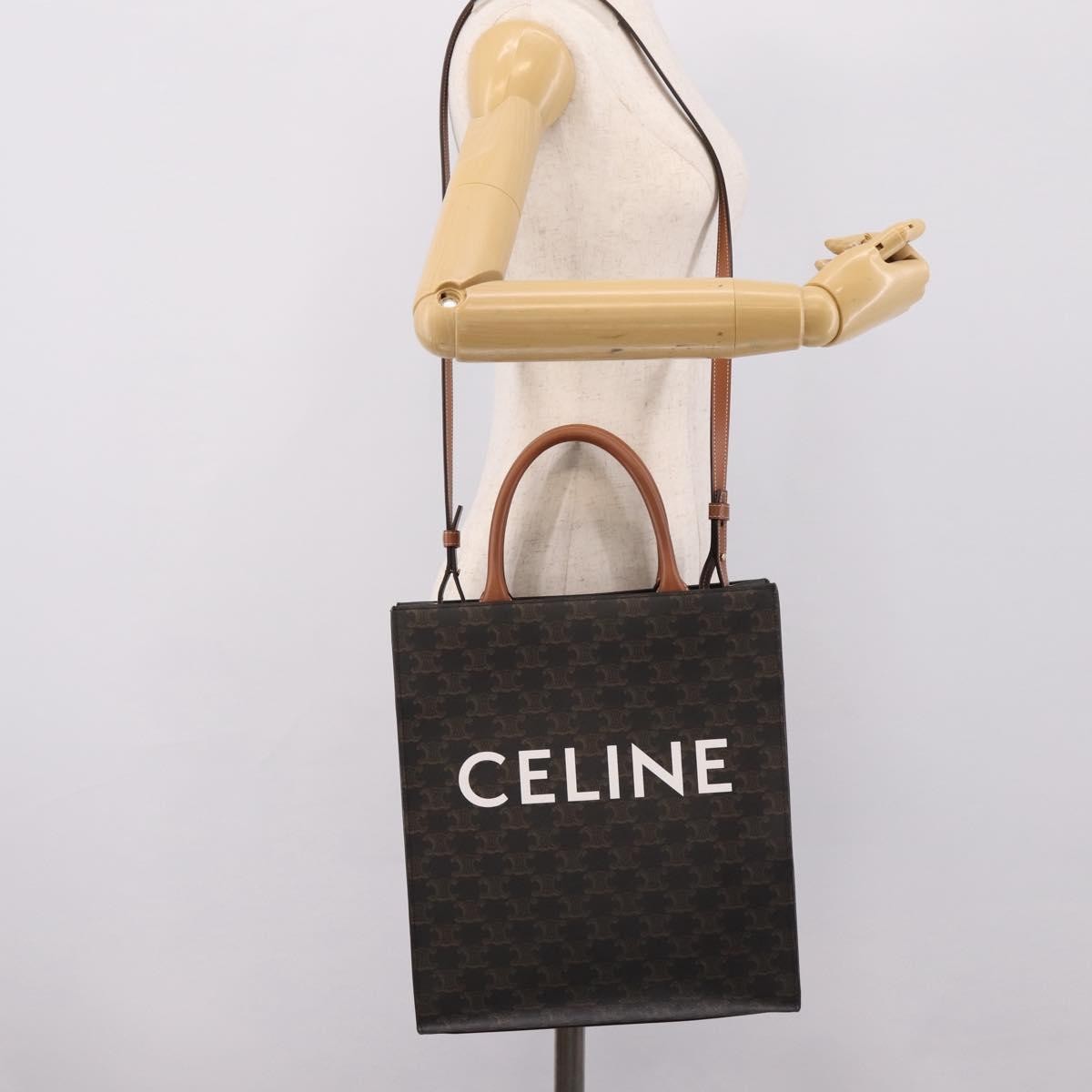 Celine Vertical Cabas Triomphe Coated Canvas Brown Canvas Tote Bag Bag (Pre-Owned)