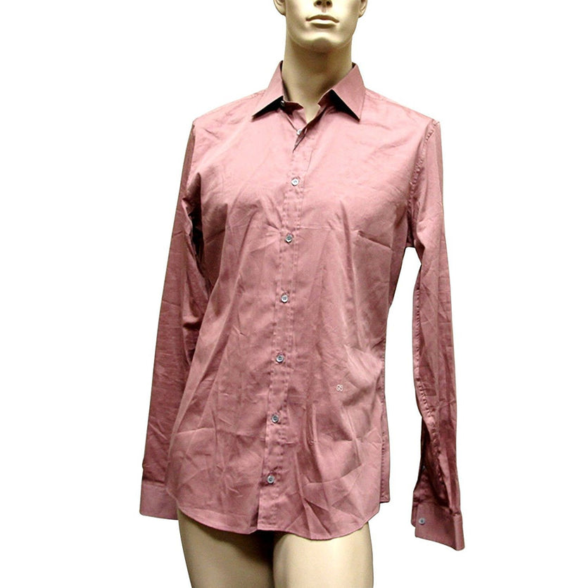 Gucci Men's Pale Red Cotton Silk Slim Dress Shirt (42 / 16.5)