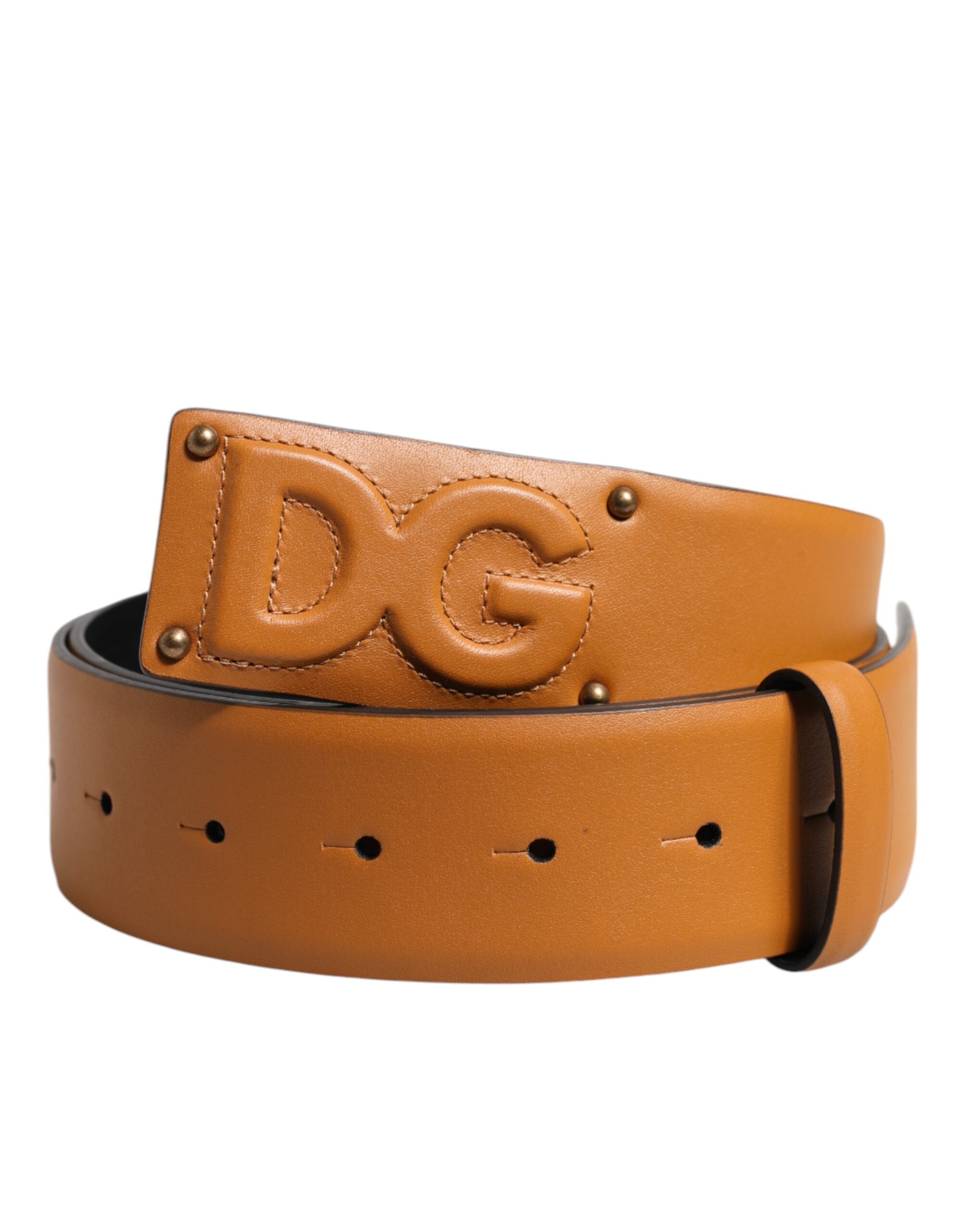 Dolce & Gabbana Brown Leather Buckle DG Logo Embossed Men's Belt