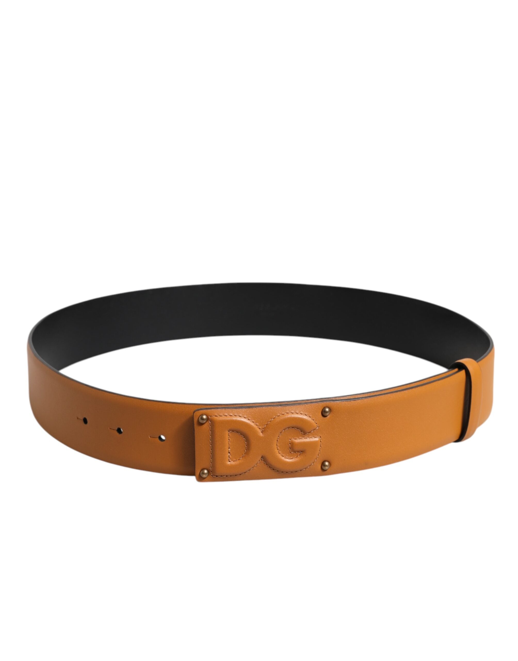 Dolce & Gabbana Brown Leather Buckle DG Logo Embossed Men's Belt