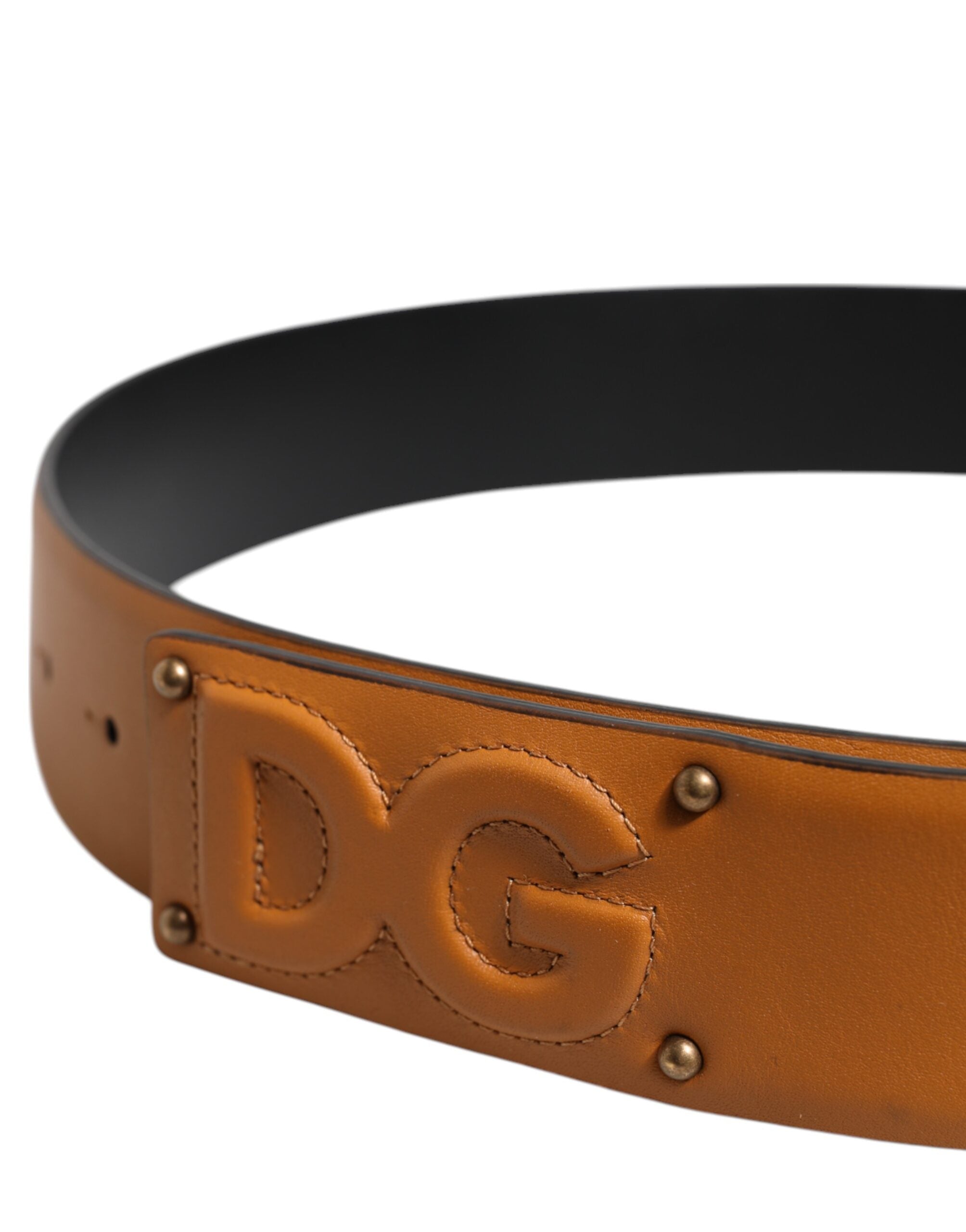 Dolce & Gabbana Brown Leather Buckle DG Logo Embossed Men's Belt