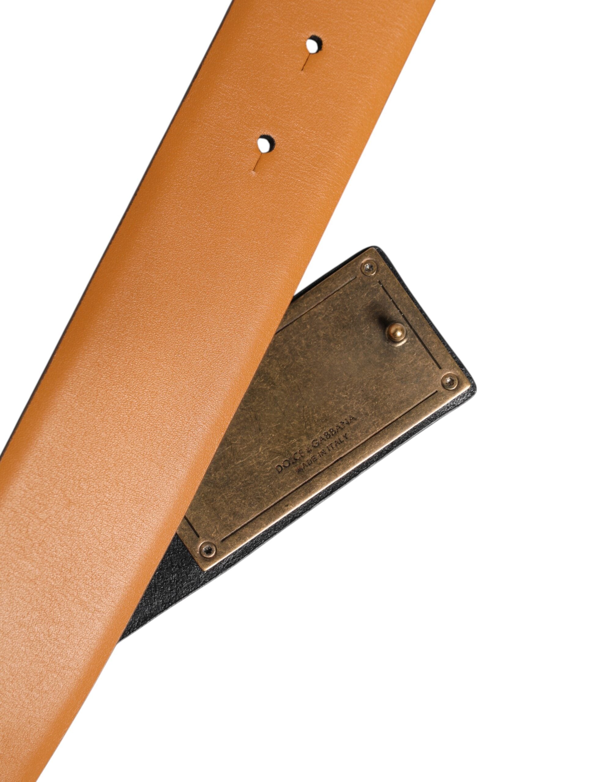 Dolce & Gabbana Brown Leather Buckle DG Logo Embossed Men's Belt