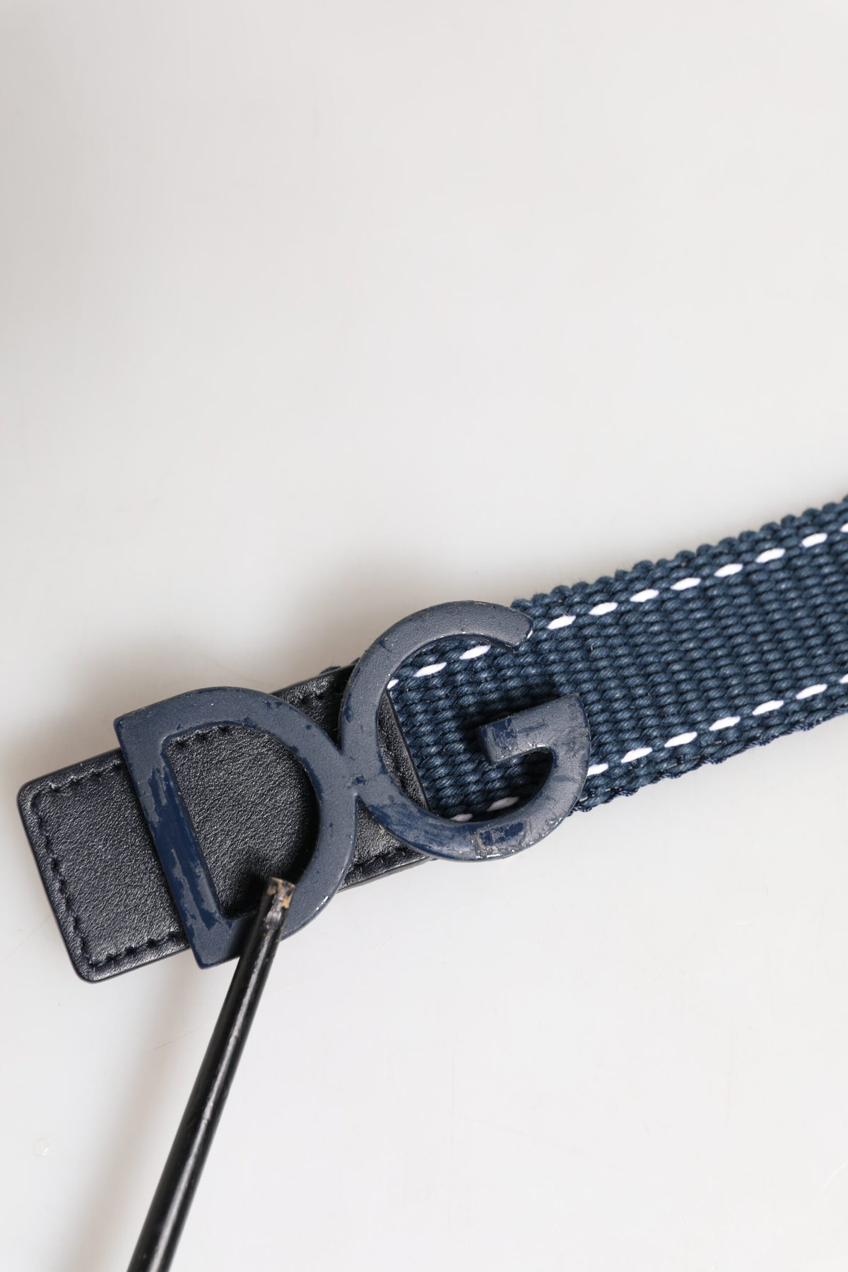 Dolce & Gabbana Blue Cotton Leather DG Logo Metal Buckle Men's Belt (Pre-Owned)
