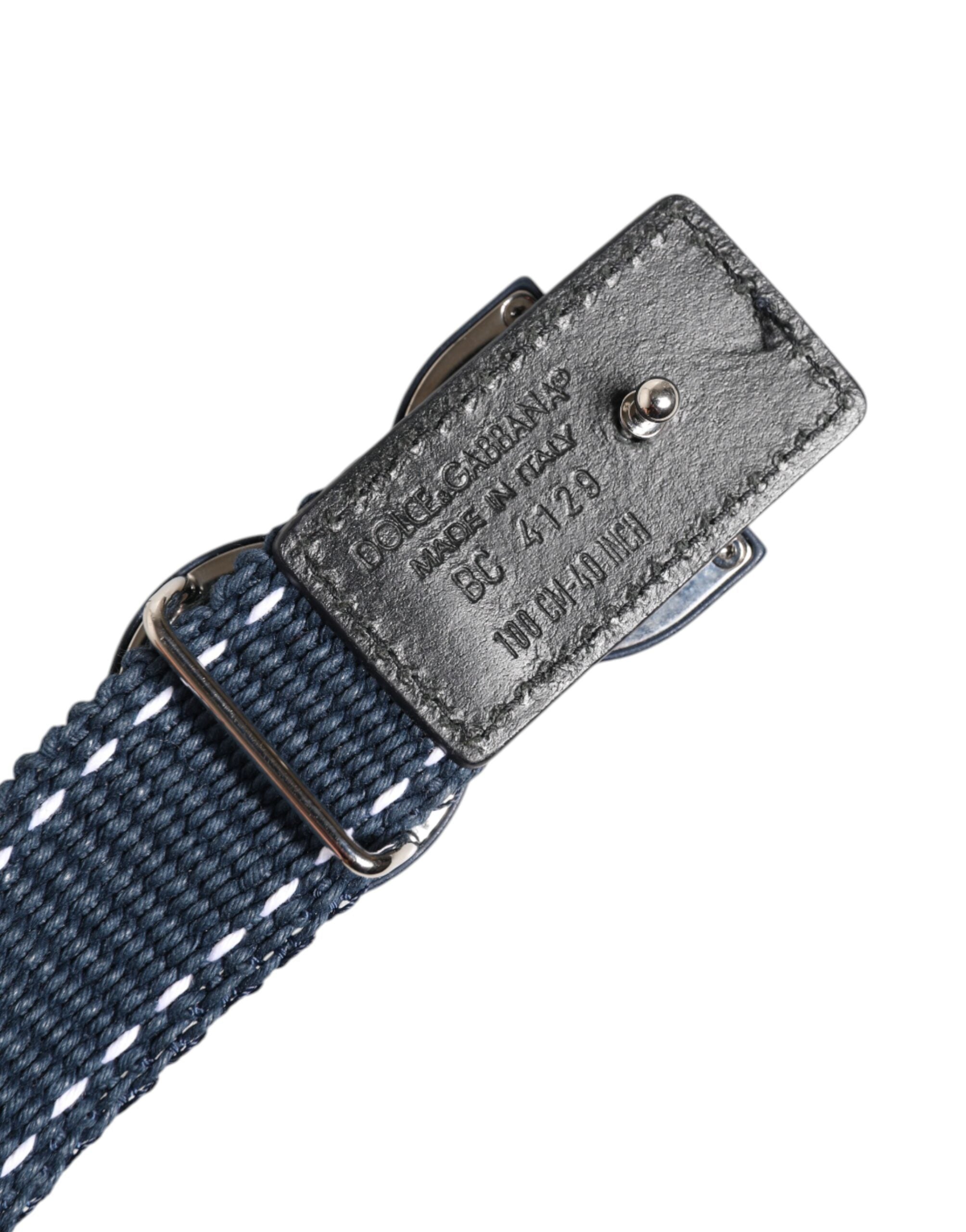 Dolce & Gabbana Blue Cotton Leather DG Logo Metal Buckle Men's Belt (Pre-Owned)