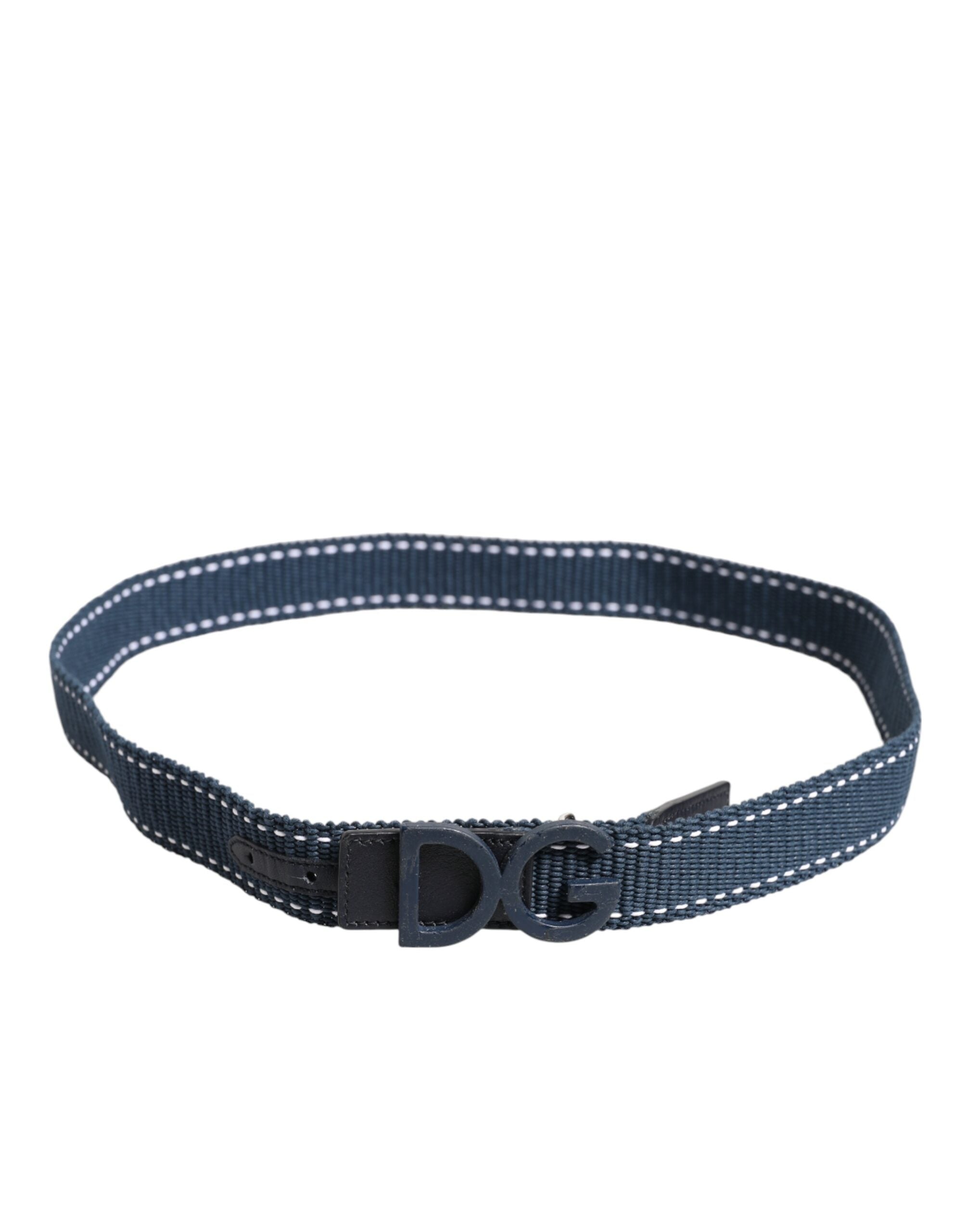 Dolce & Gabbana Blue Cotton Leather DG Logo Metal Buckle Men's Belt (Pre-Owned)