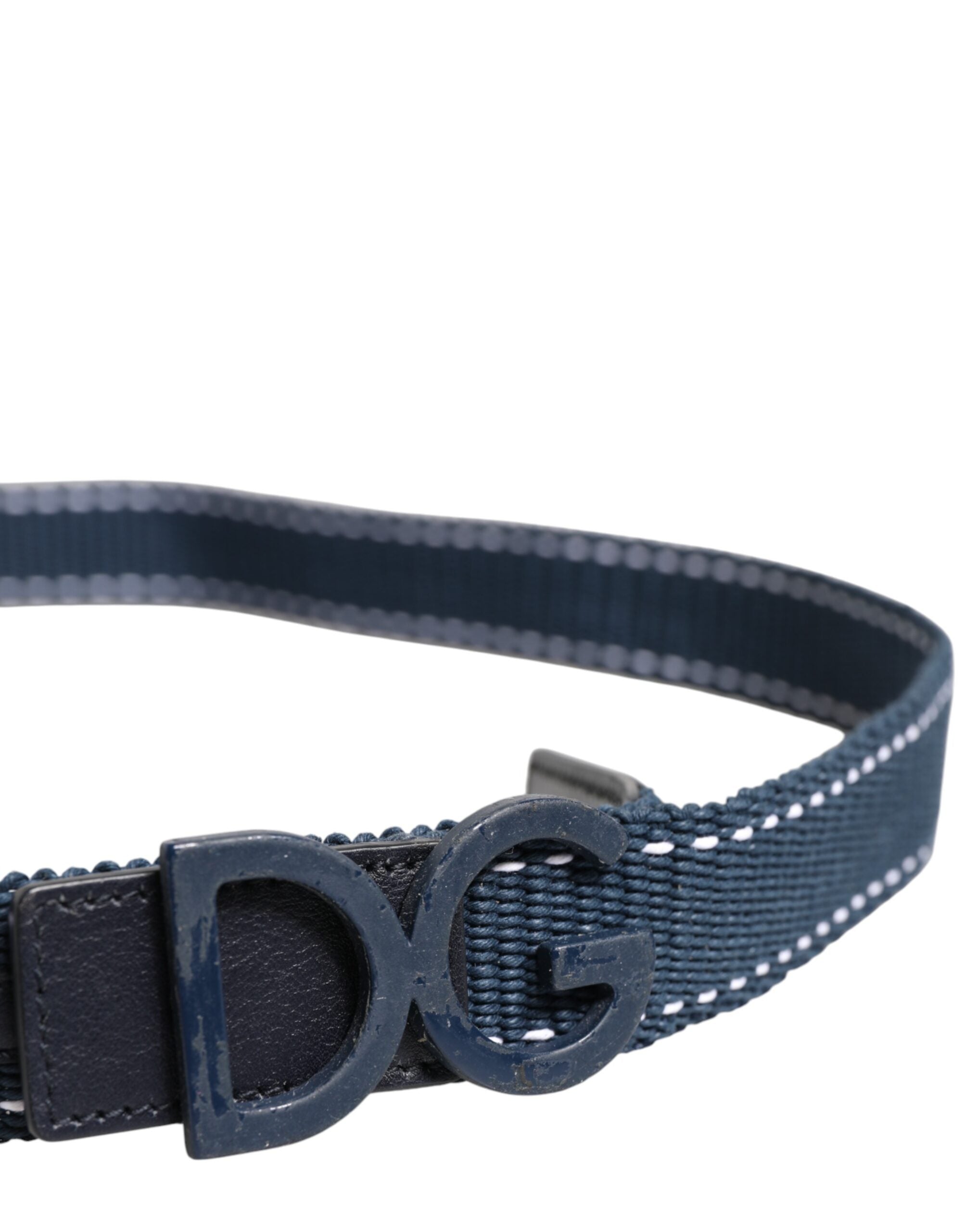 Dolce & Gabbana Blue Cotton Leather DG Logo Metal Buckle Men's Belt (Pre-Owned)