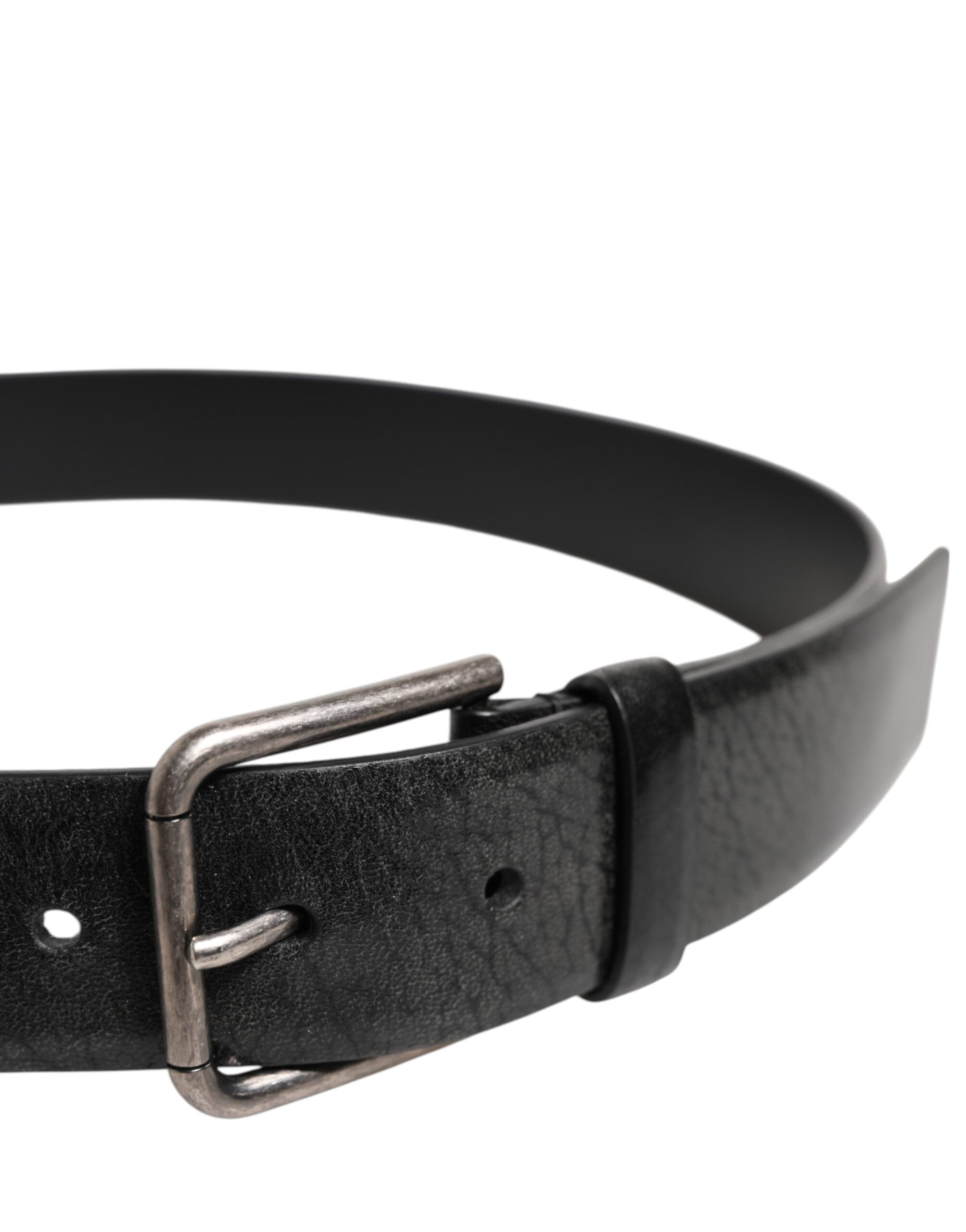 Dolce & Gabbana Black Classic Leather Metal Buckle Men's Belt (Pre-Owned)