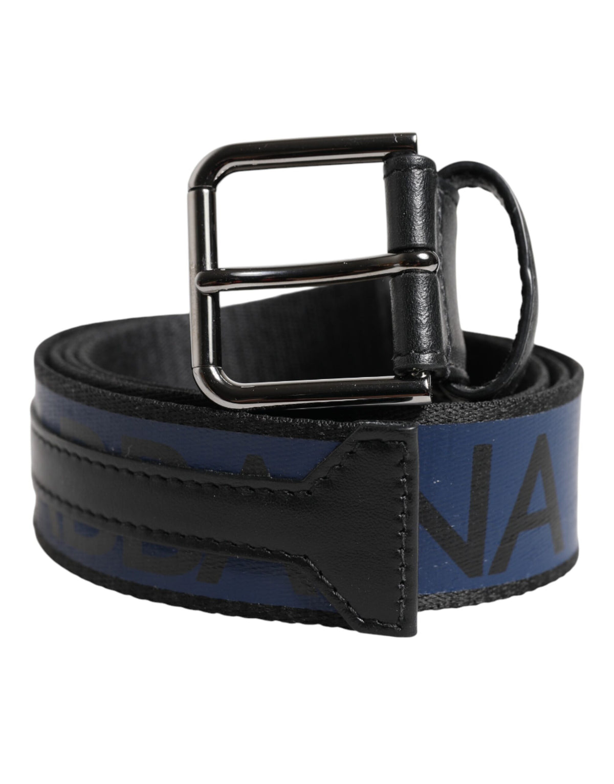 Dolce & Gabbana Black Blue DG Logo Silver Metal Buckle Men's Belt (Pre-Owned)