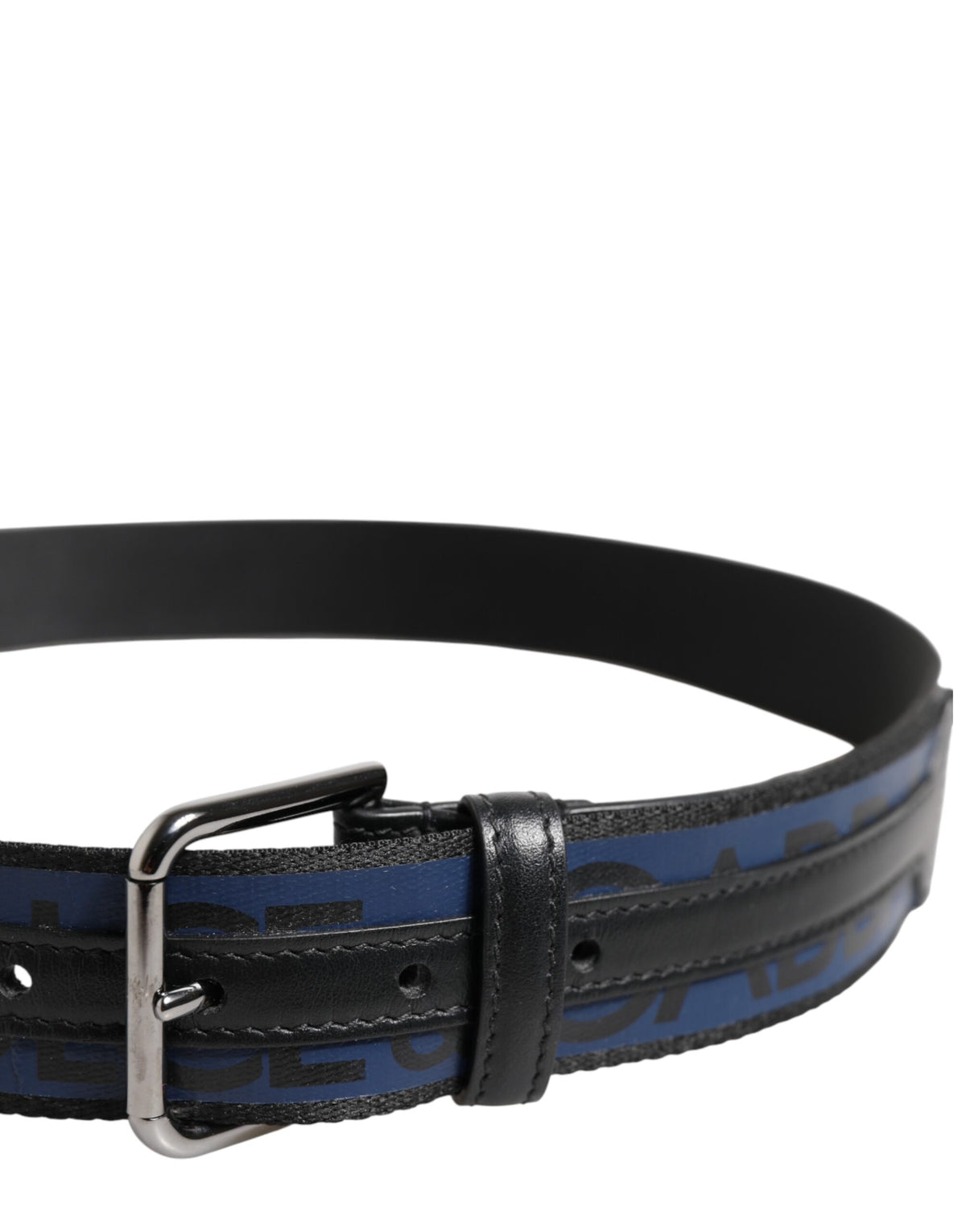 Dolce & Gabbana Black Blue DG Logo Silver Metal Buckle Men's Belt (Pre-Owned)