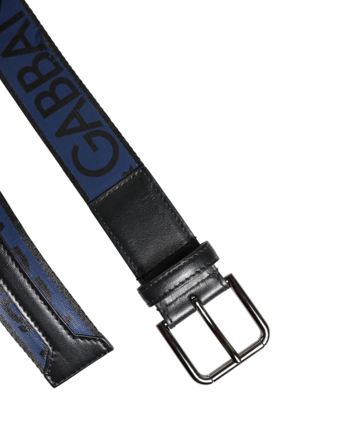Dolce & Gabbana Black Blue DG Logo Silver Metal Buckle Men's Belt (Pre-Owned)