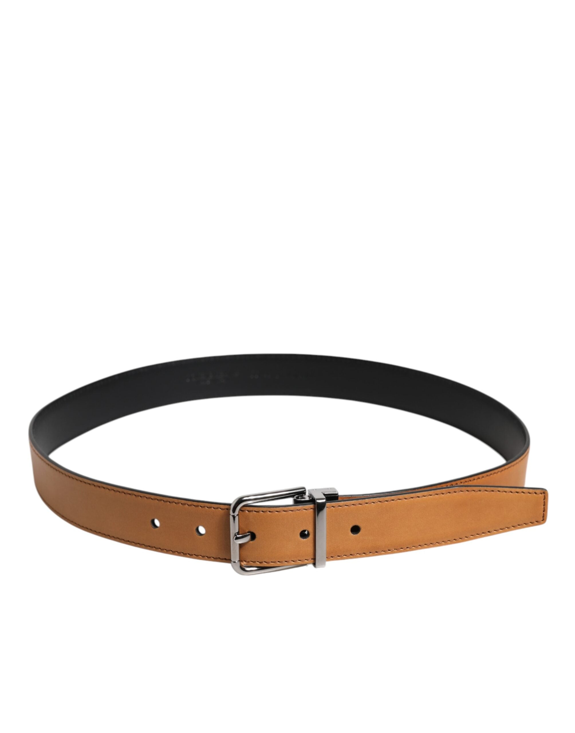 Dolce & Gabbana Brown Classic Calf Leather Silver Buckle Men's Belt