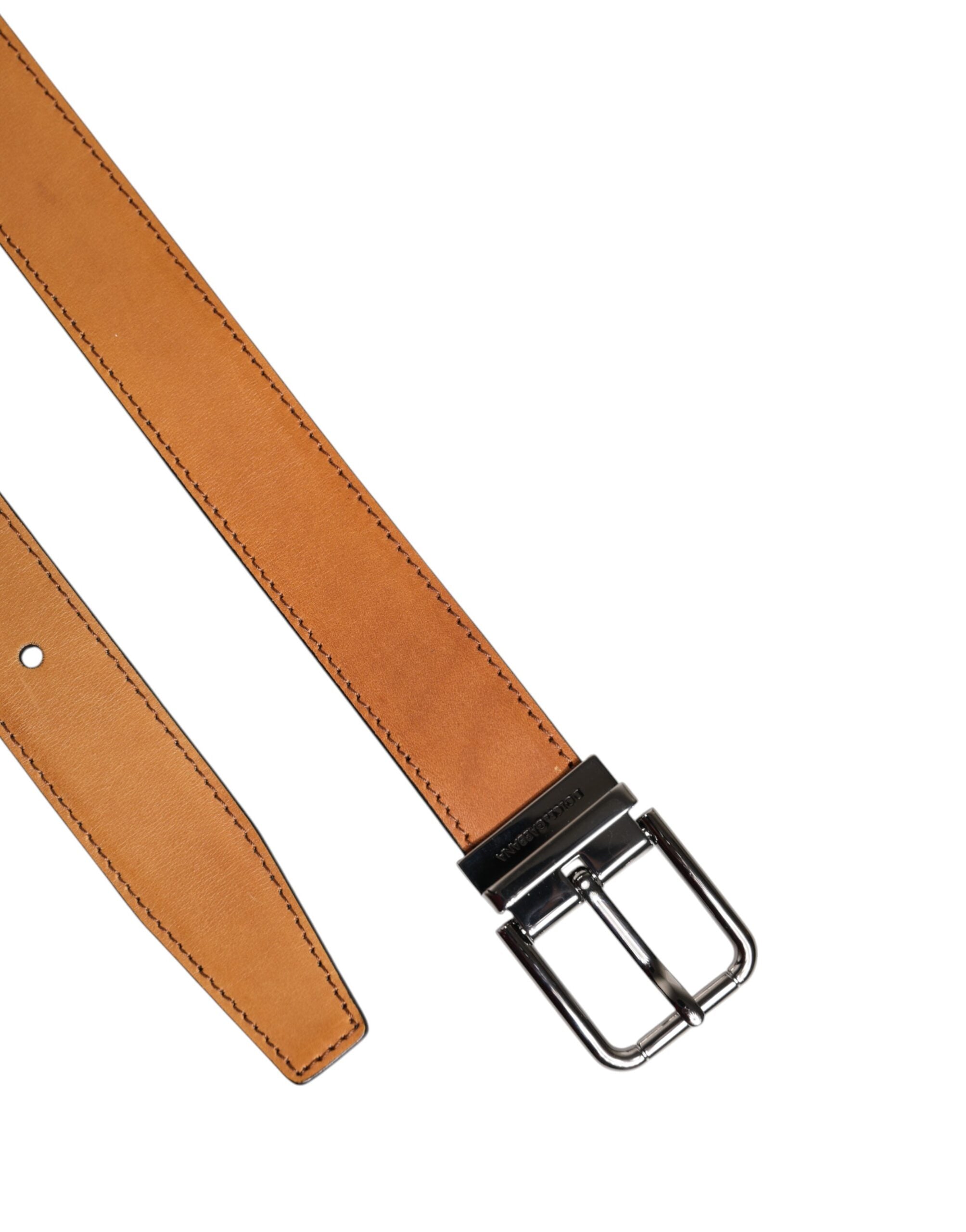 Dolce & Gabbana Brown Classic Calf Leather Silver Buckle Men's Belt