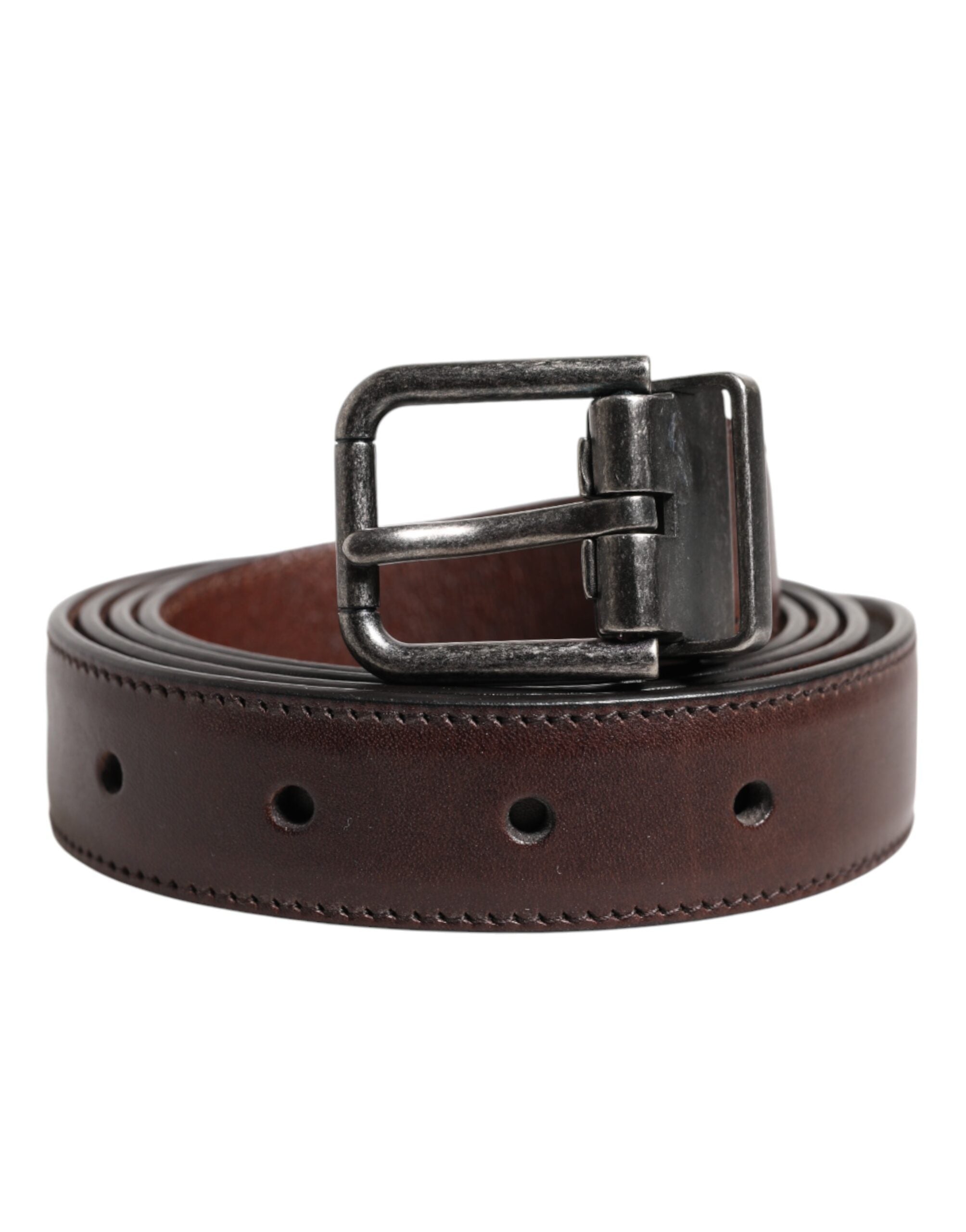 Dolce & Gabbana Brown Classic Calf Leather Metal Buckle Men's Belt