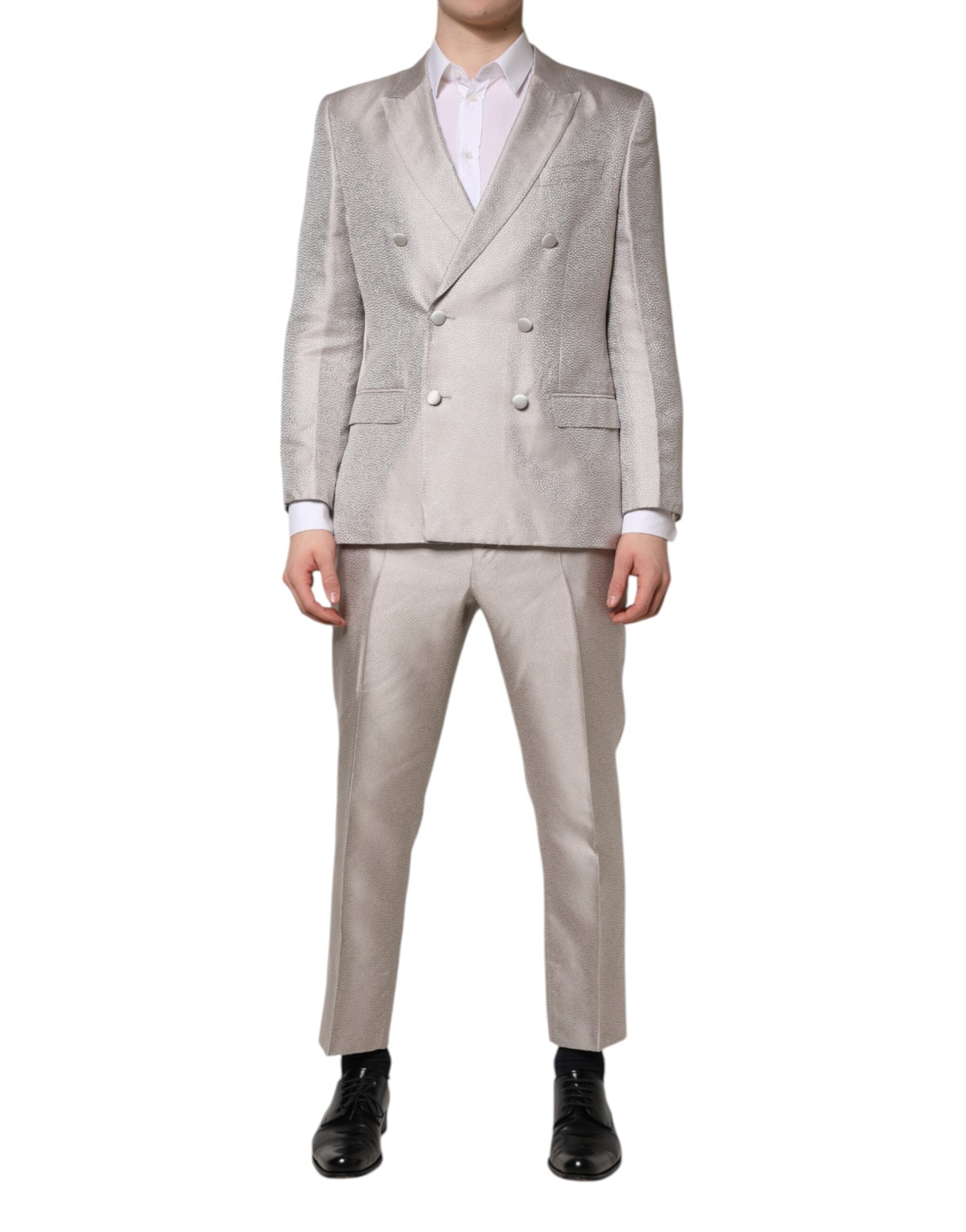 Dolce & Gabbana Light Gray Jacquard Silk Dotted 2 Piece Men's Suit
