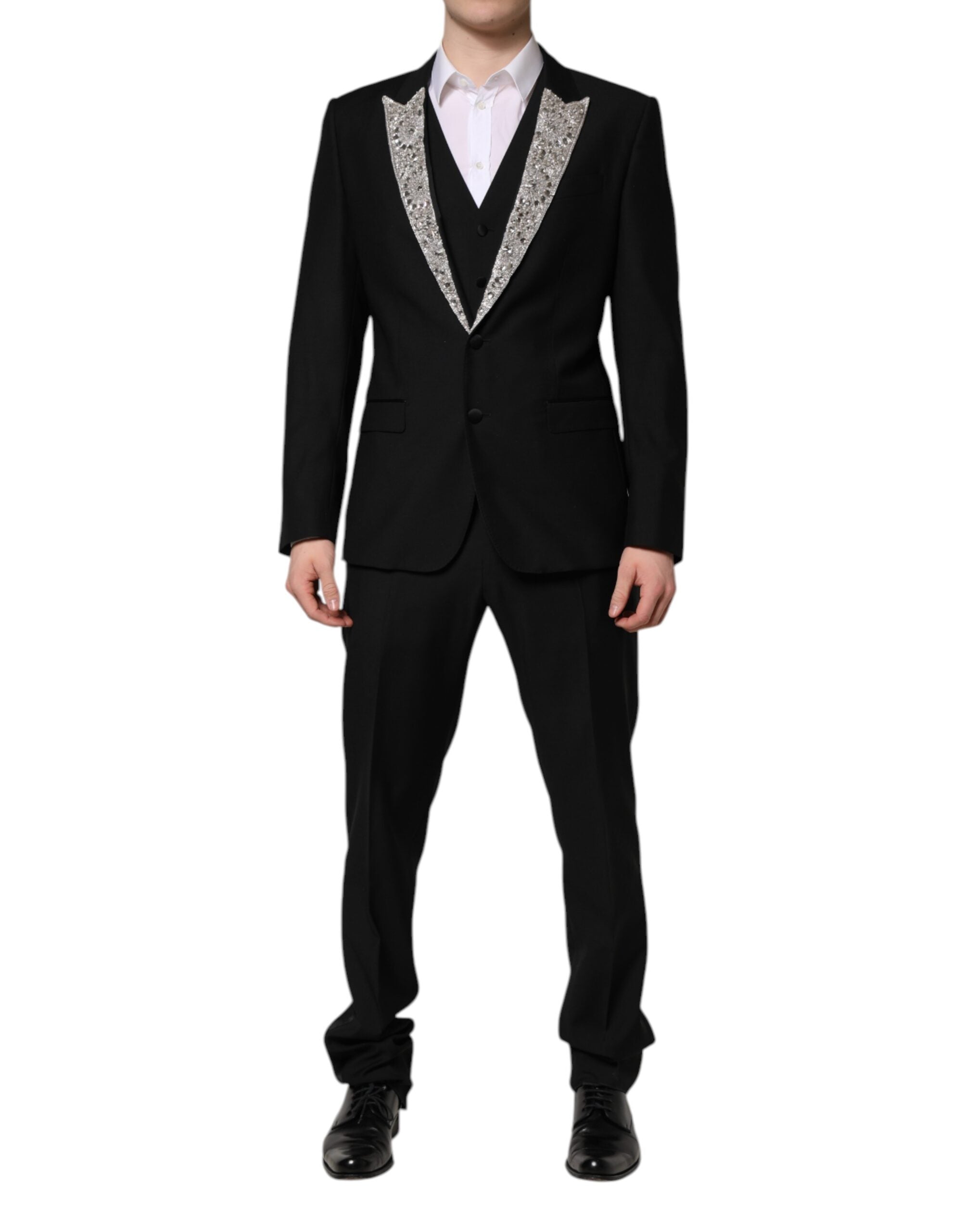 Dolce & Gabbana Black MARTINI Crystal Embellished 3 Pc Men's Suit