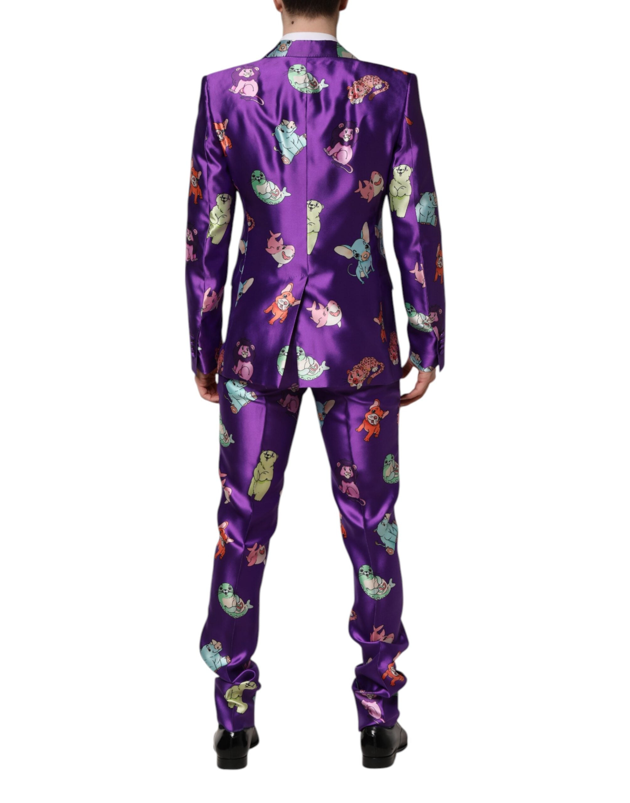 Dolce & Gabbana Purple Silk Animal Print 3 Piece Men's Suit