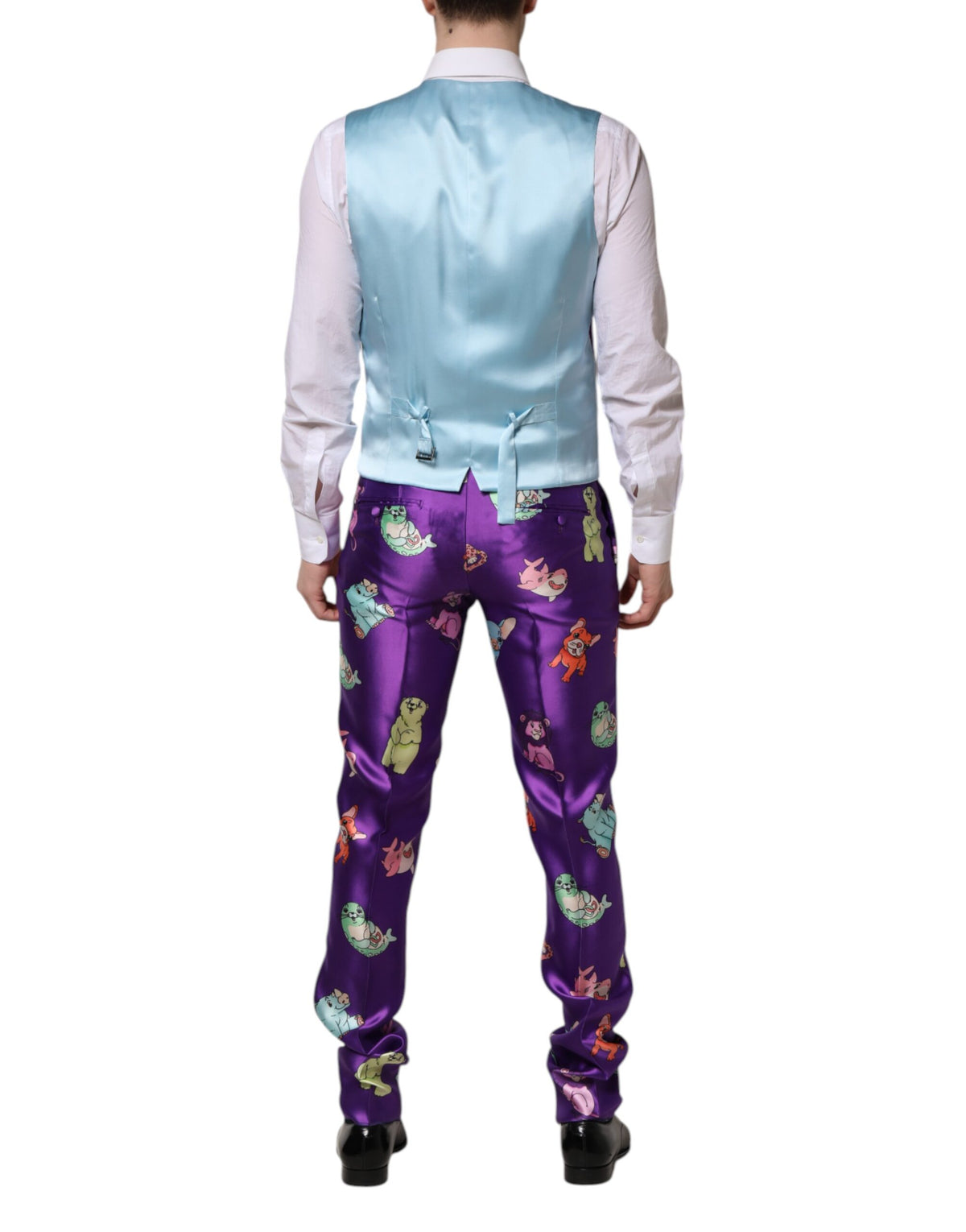 Dolce & Gabbana Purple Silk Animal Print 3 Piece Men's Suit