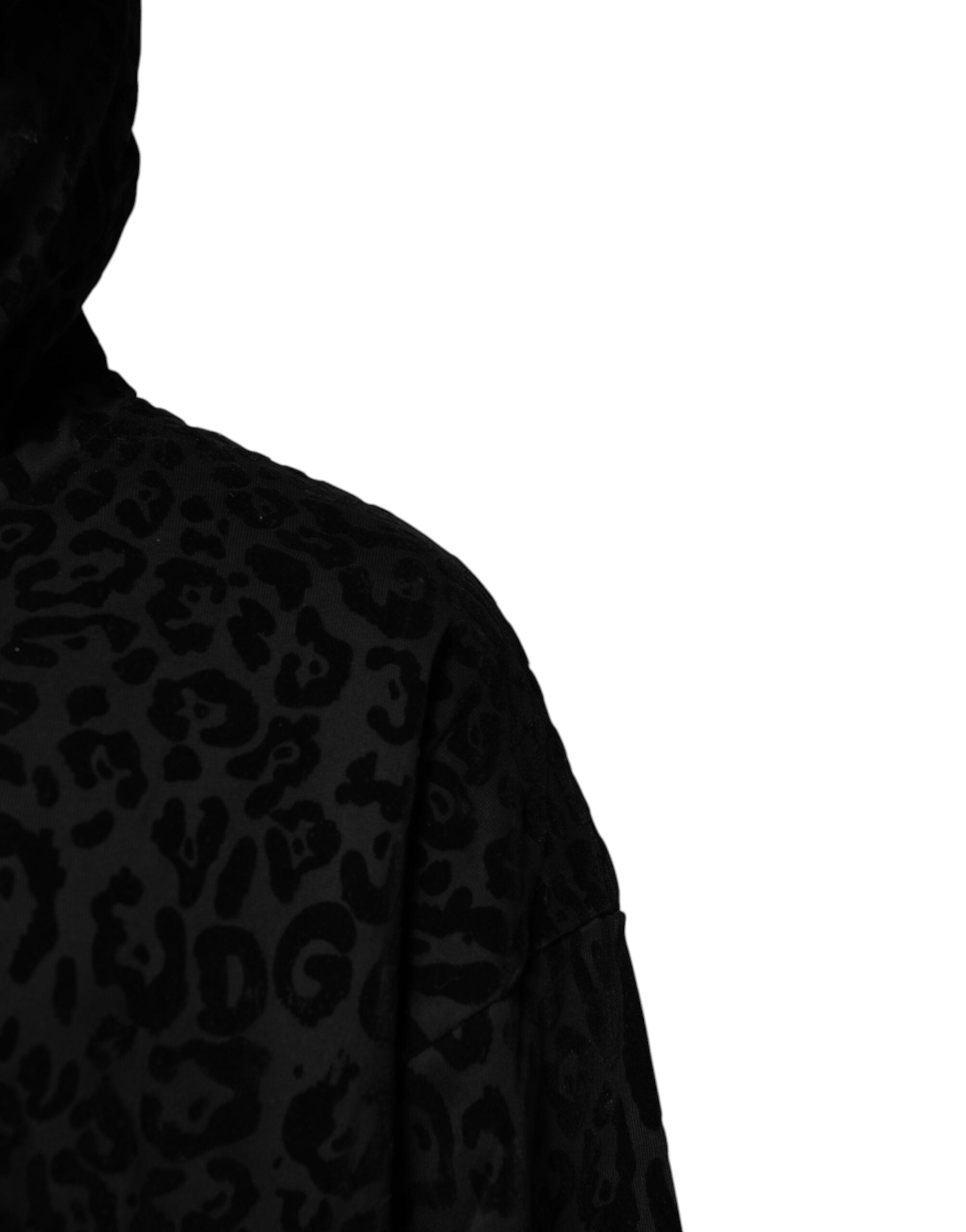 Dolce & Gabbana Black Leopard Full Zip Hooded Sweatshirt Men's Sweater