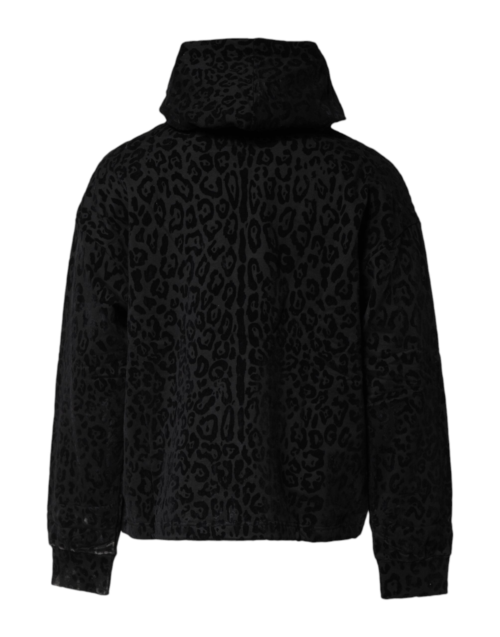 Dolce & Gabbana Black Leopard Full Zip Hooded Sweatshirt Men's Sweater