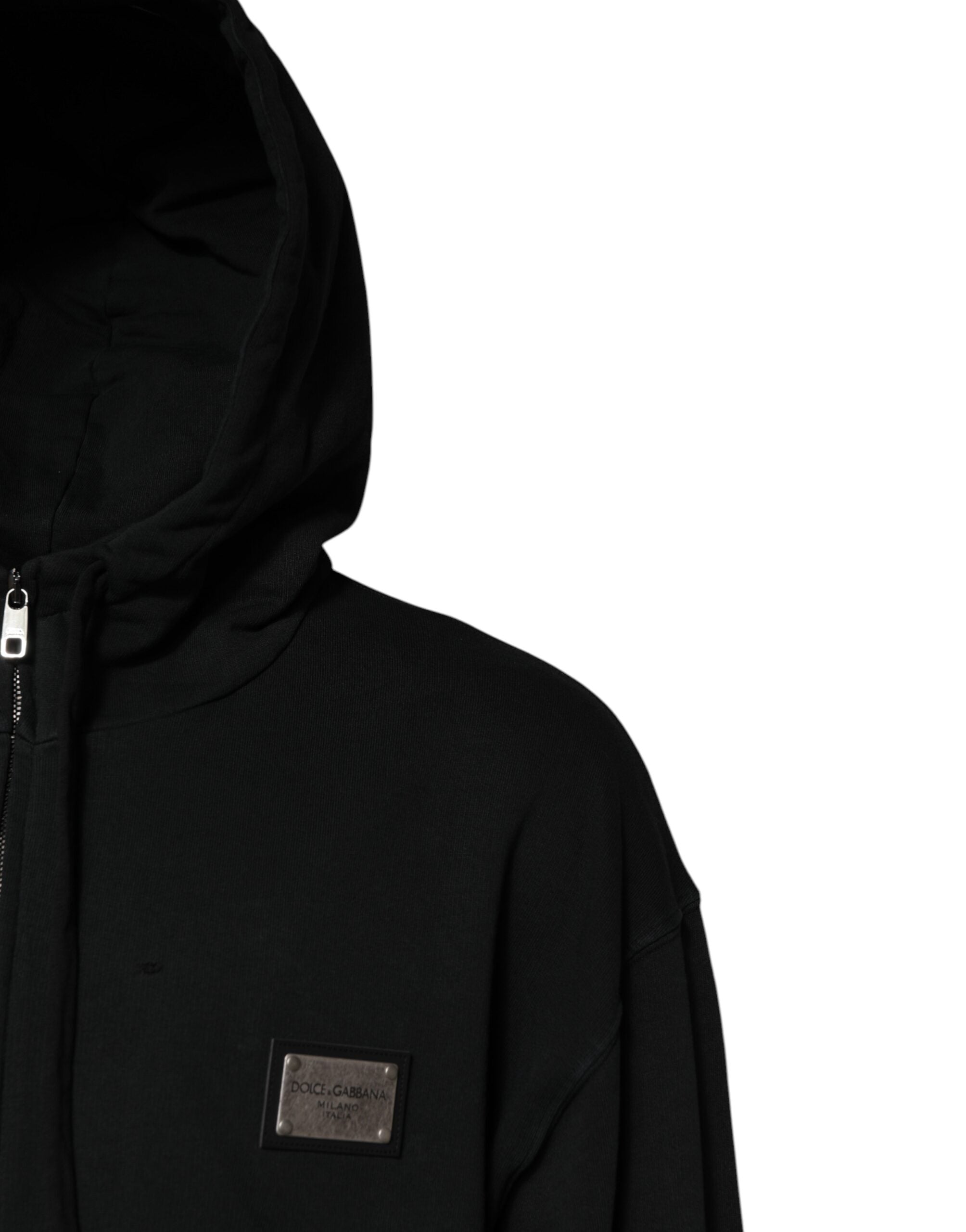 Dolce & Gabbana Black Logo Full Zip Hooded Men Sweatshirt Men's Sweater (Pre-Owned)
