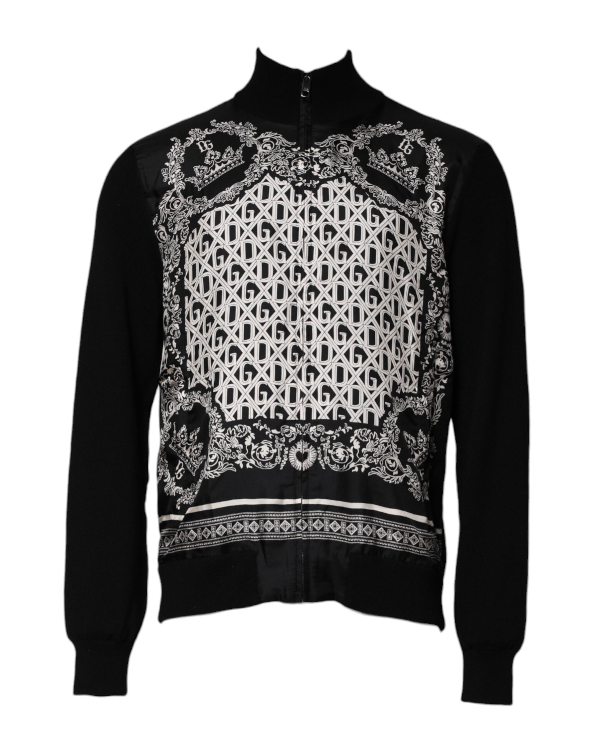 Dolce & Gabbana Black White Bandana Print Full Zip Men's Sweater
