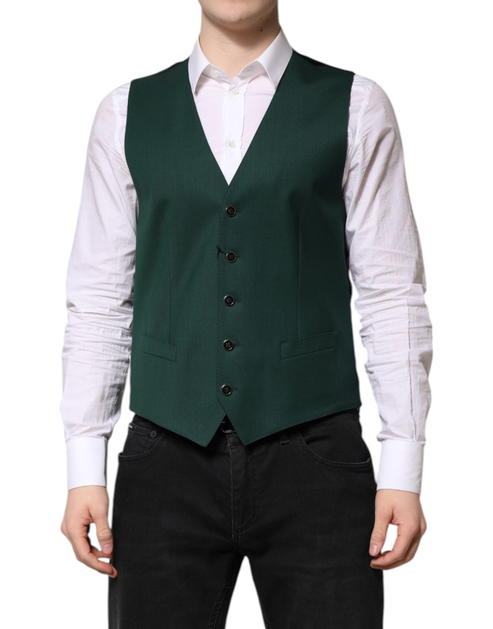 Dolce & Gabbana Green Wool Dress Formal Men Waistcoat Men's Vest