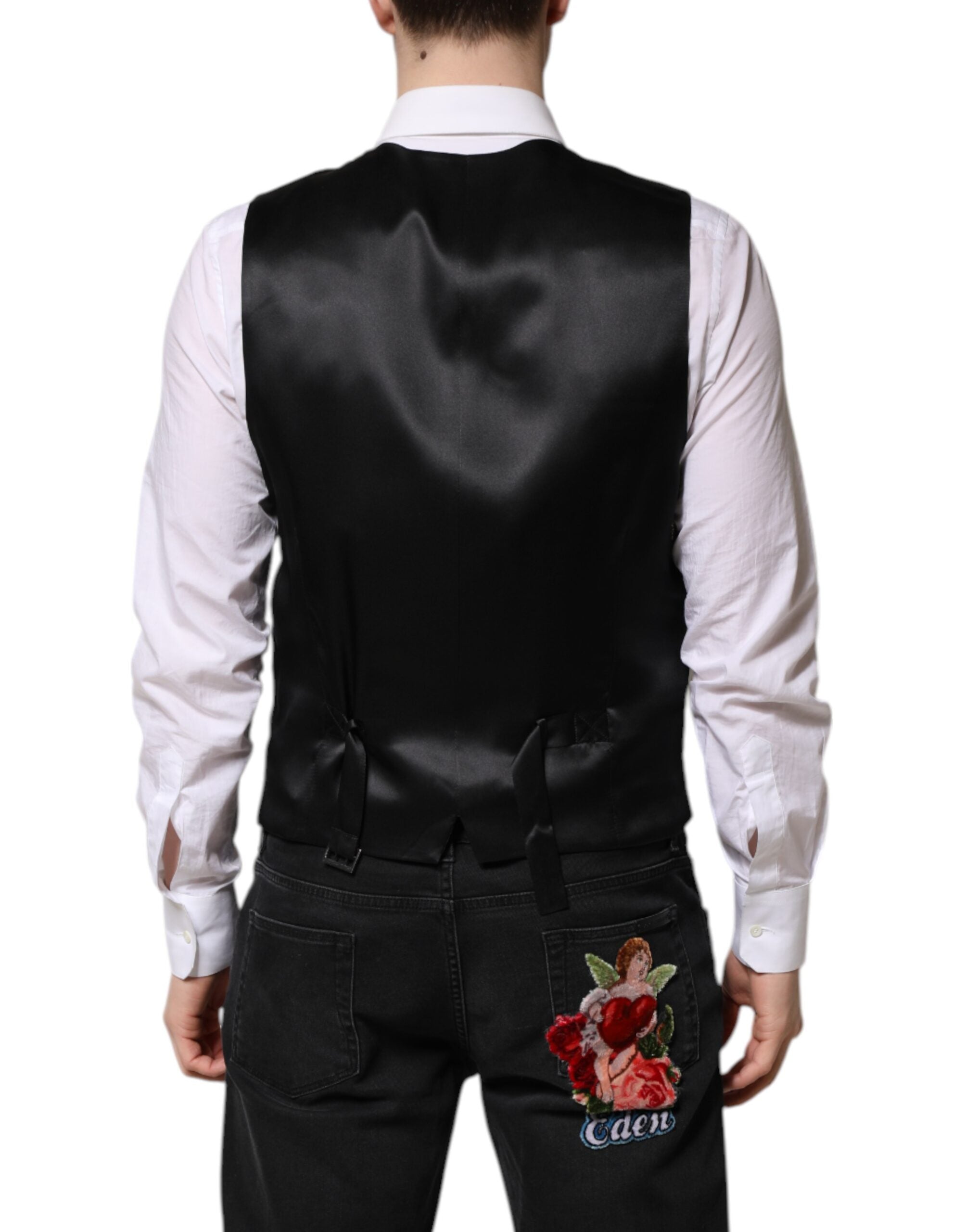 Dolce & Gabbana Black Lurex Dress Formal Men Waistcoat Men's Vest