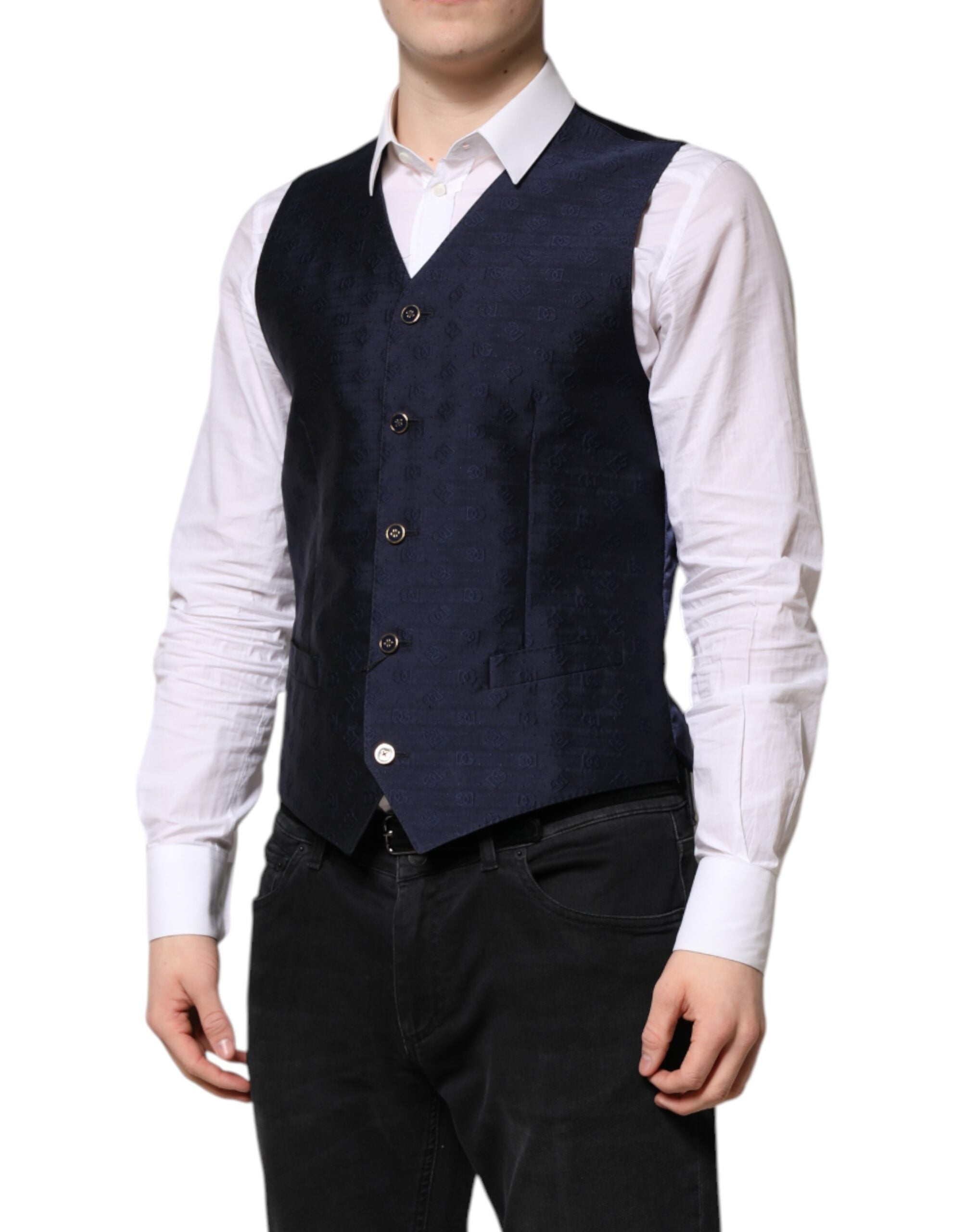 Dolce & Gabbana Dark Blue Logo Wool Formal Men Waistcoat Men's Vest