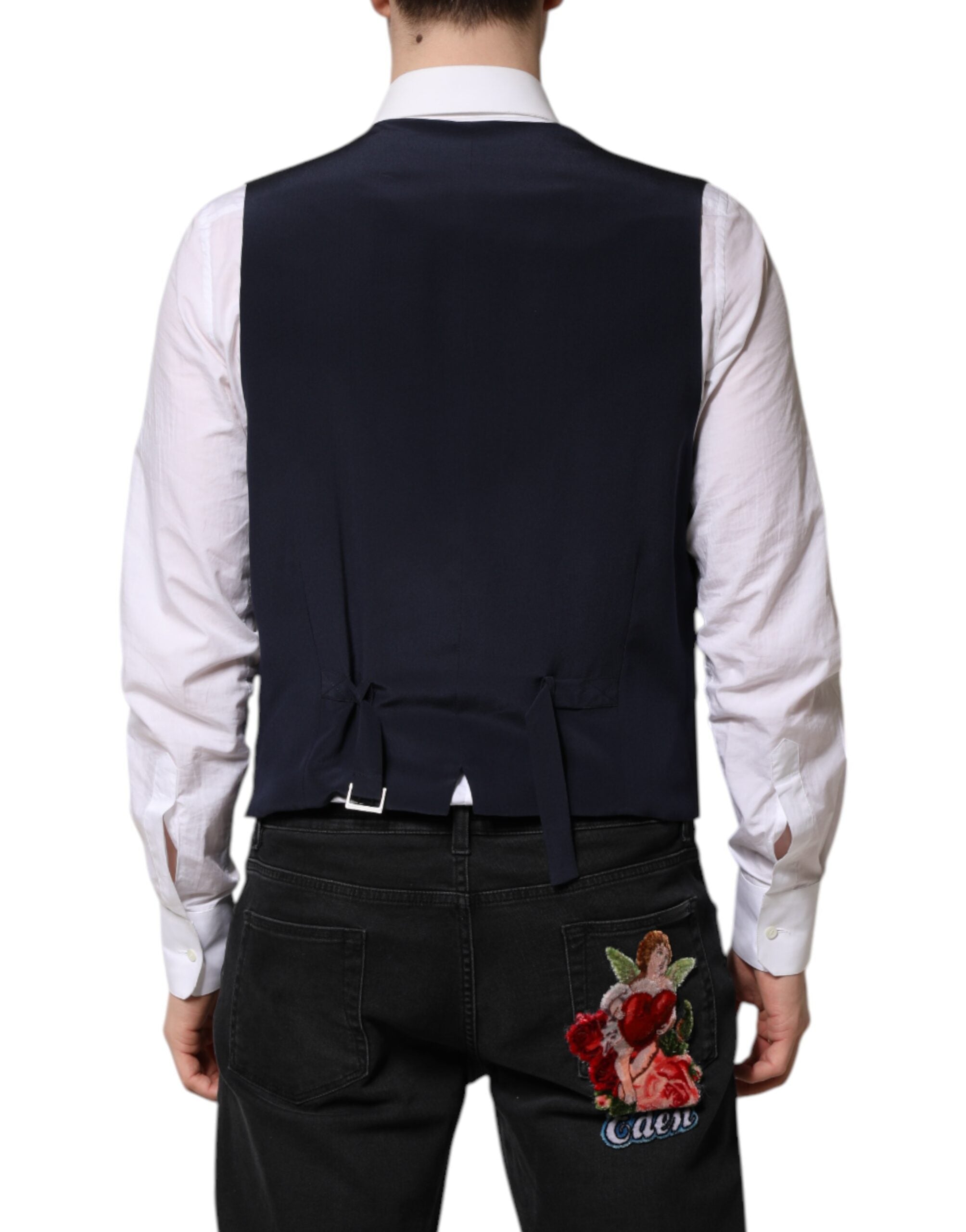 Dolce & Gabbana Blue Stripes Wool Formal Men Waistcoat Men's Vest