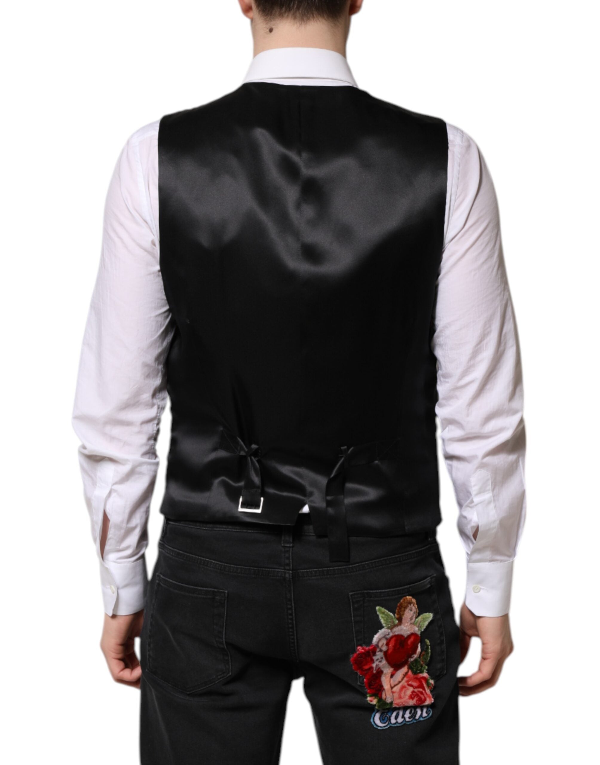 Dolce & Gabbana Red Floral Brocade Formal Men Waistcoat Men's Vest