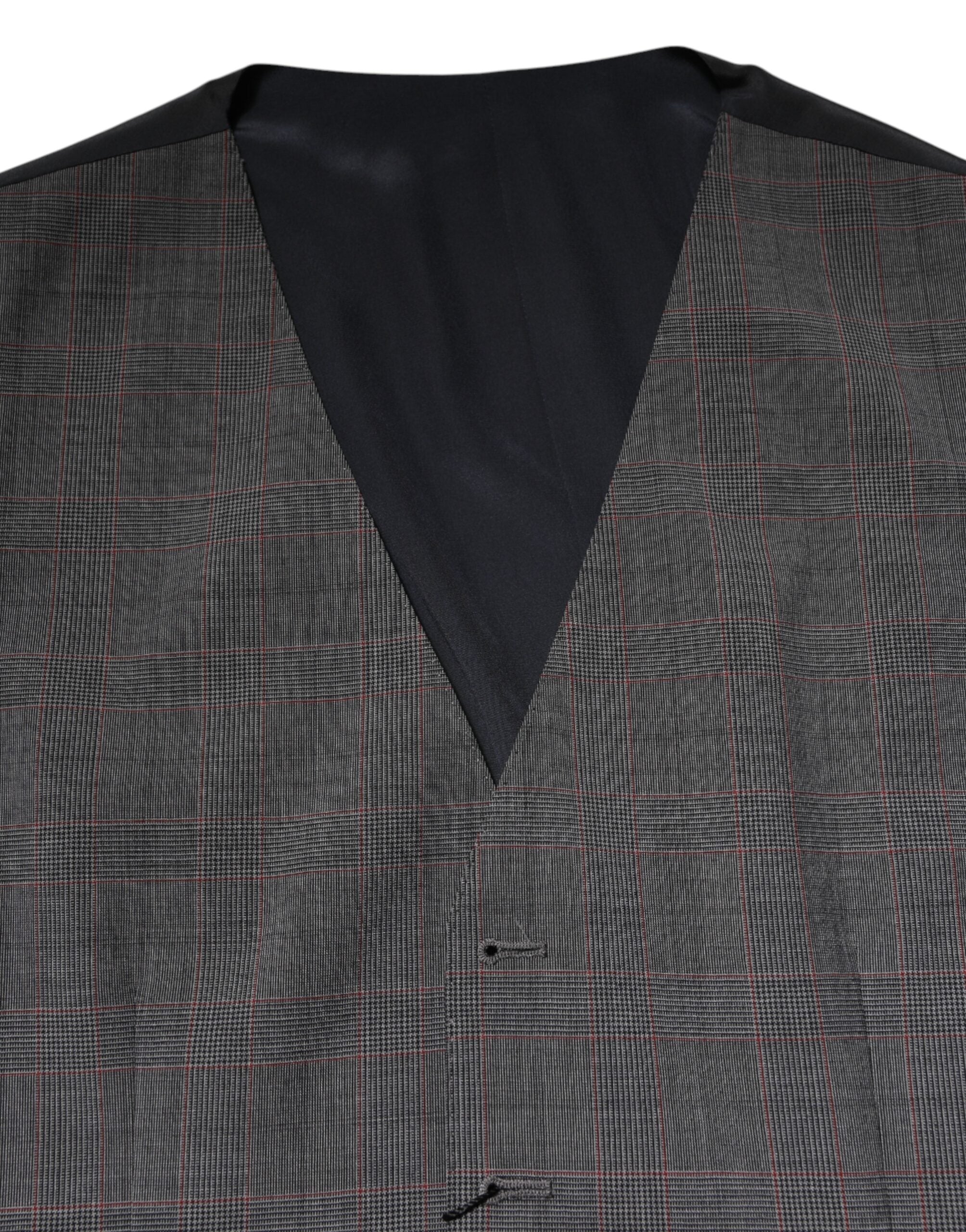 Dolce & Gabbana Gray Plaid Wool Formal Dress Waistcoat Men's Vest