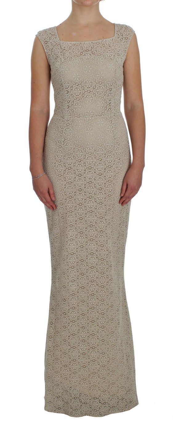Dolce & Gabbana Beige Ricamo Cutout Cotton Sheath Women's Dress